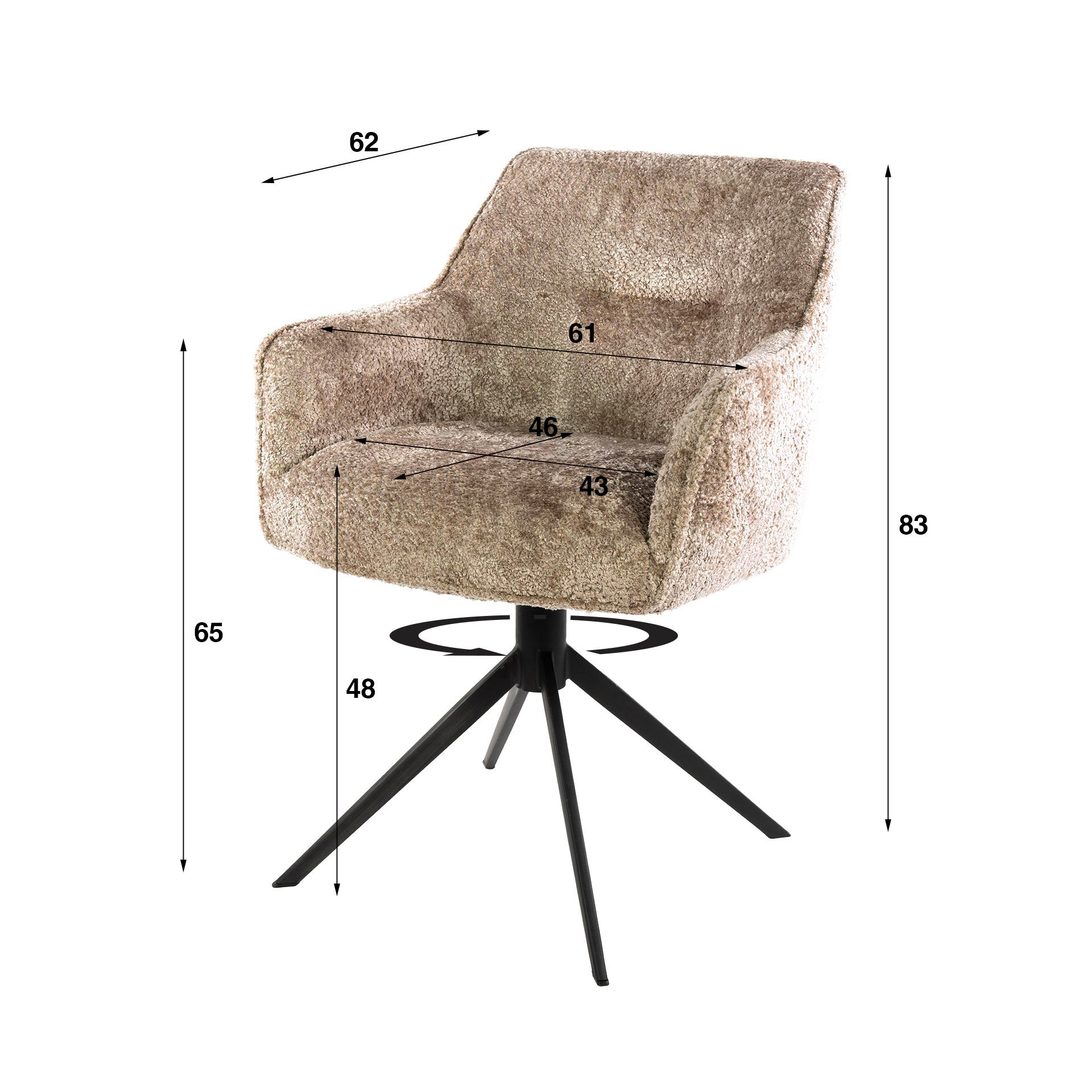 Eetkamerstoel Pure - Beige - Savelle Stof - Draaibaar