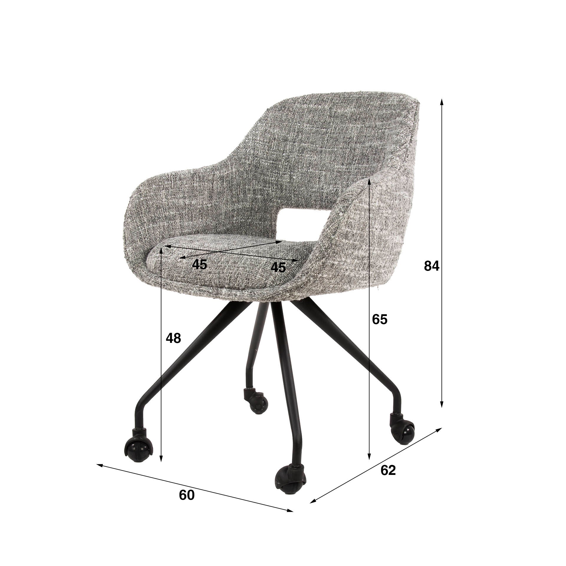 Eetkamerstoel Aurelia - Grijs - Renegade Stof - Met Wieltjes