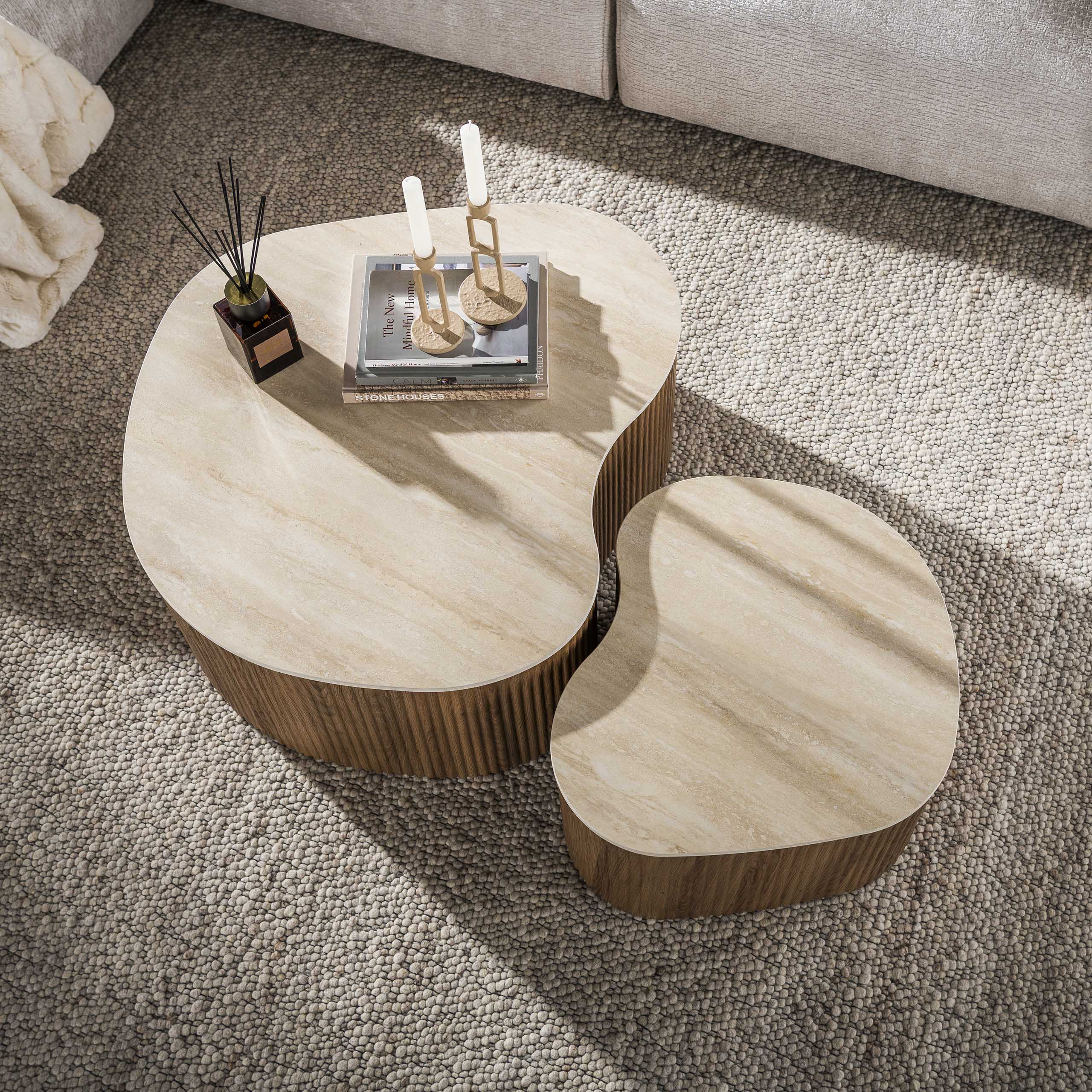 Salontafel Azula - Japandi - Organisch - Keramisch Travertin - Set van 2