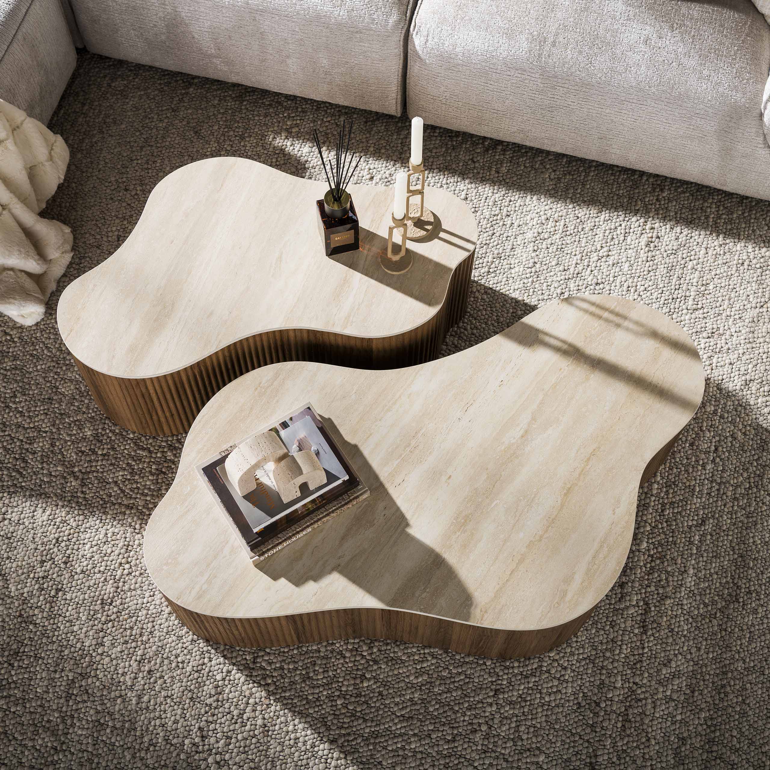 Salontafel Miyu - Japandi - Organisch - Keramisch Travertin - Set van 2