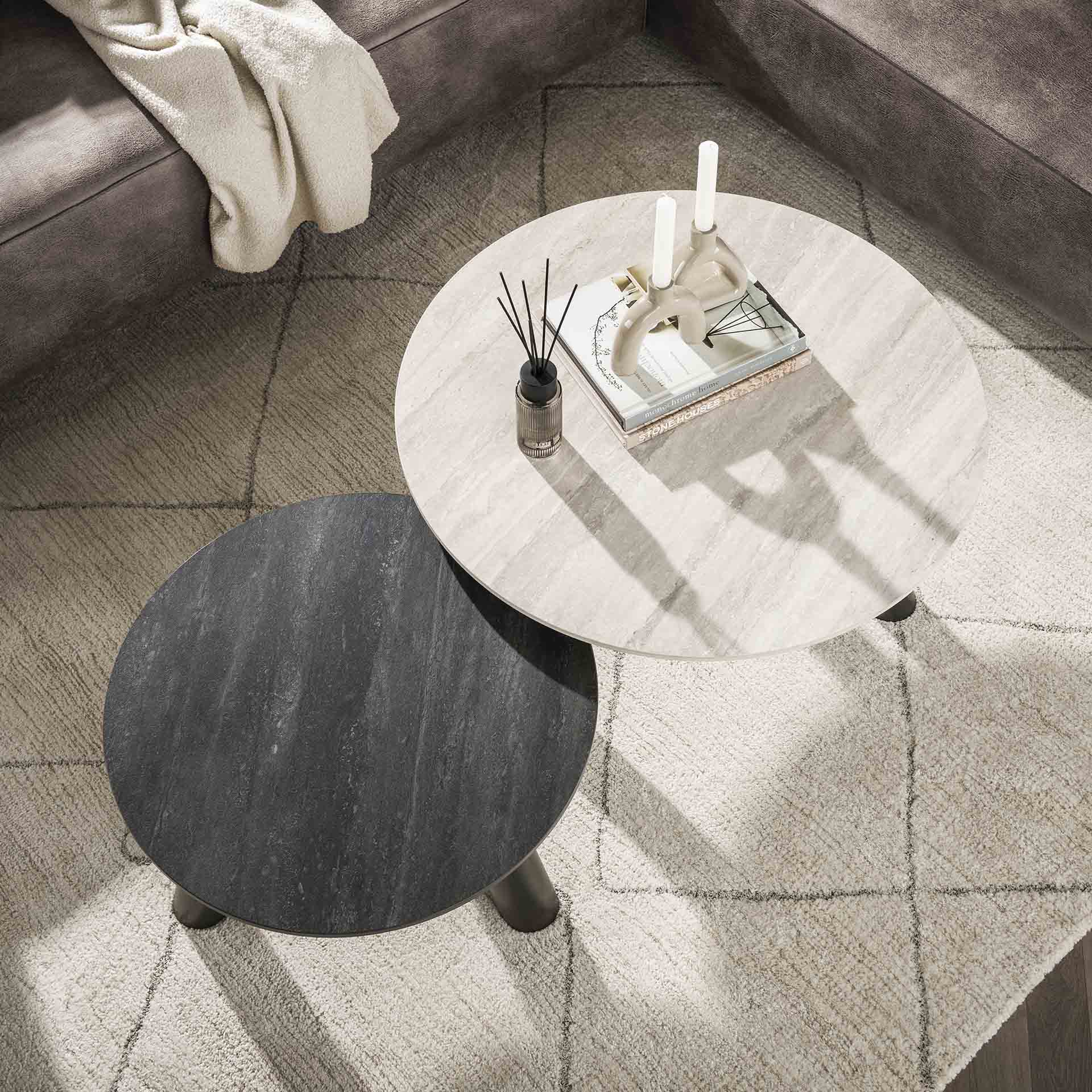 Salontafel Veyra - Rond - Keramisch Travertin - Set van 2