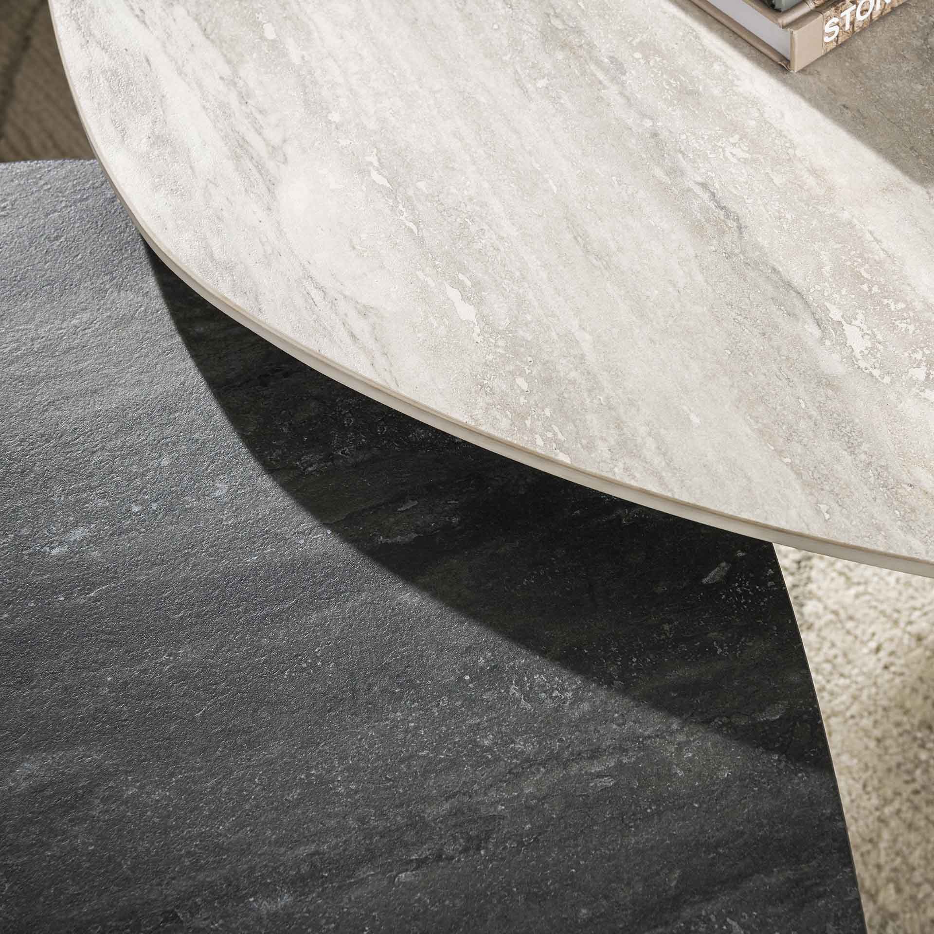 Salontafel Veyra - Rond - Keramisch Travertin - Set van 2