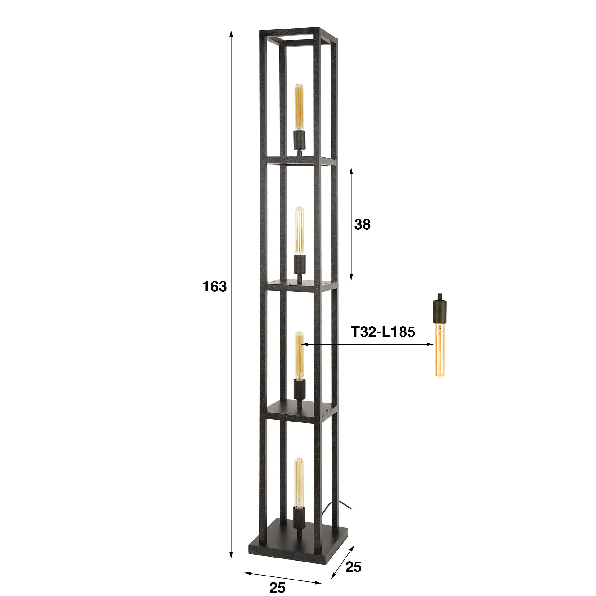 Vloerlamp Torano - 4-lichts - Antraciet - 163 cm
