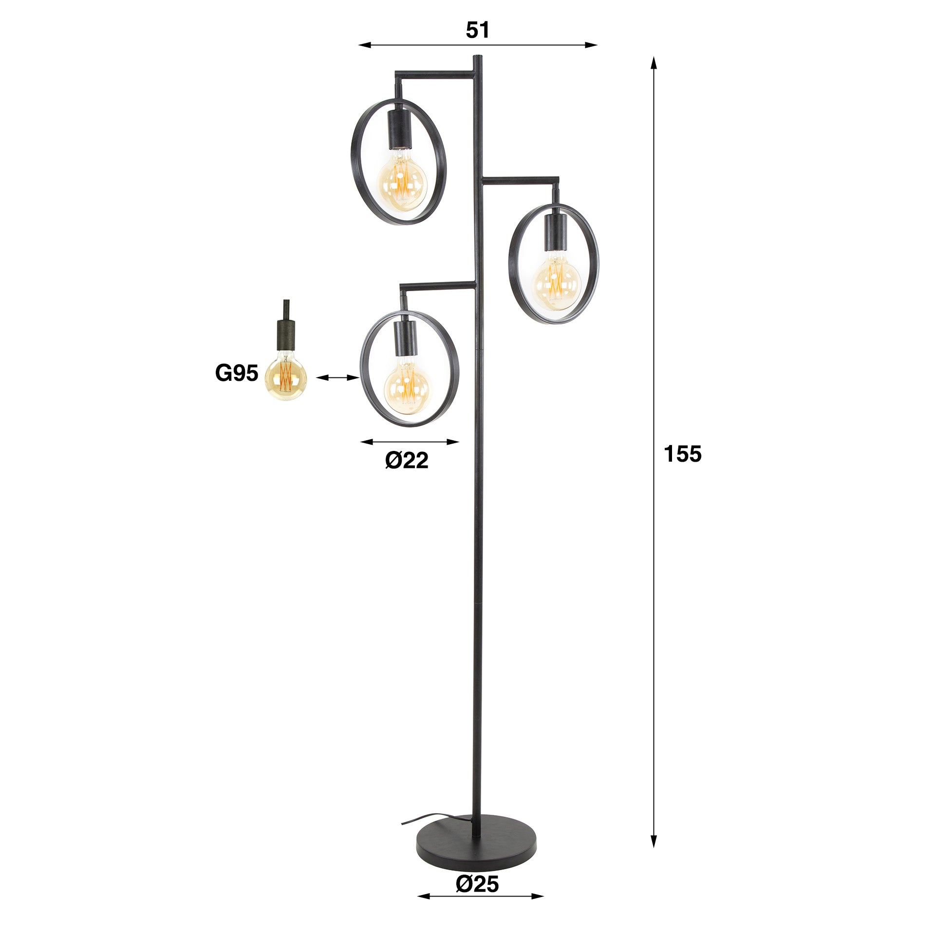 Vloerlamp Orbit - Antraciet - Metaal - 155 cm