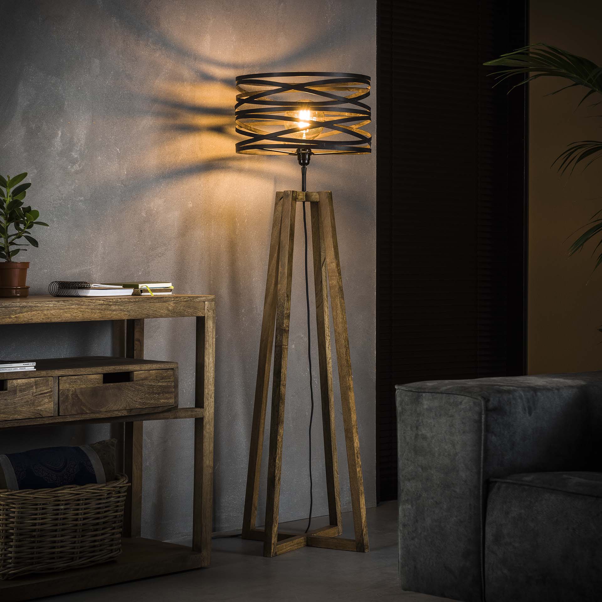 Vloerlamp Juno - Antraciet - Hout