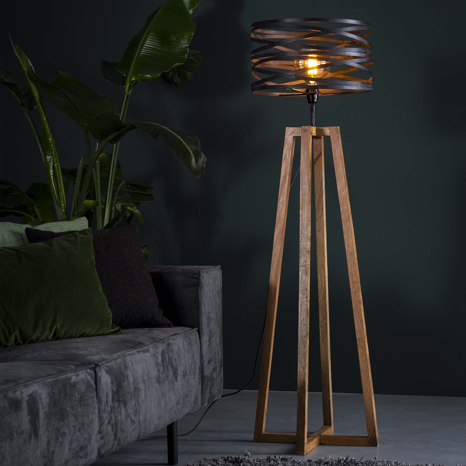 Vloerlamp Juno - Antraciet - Hout
