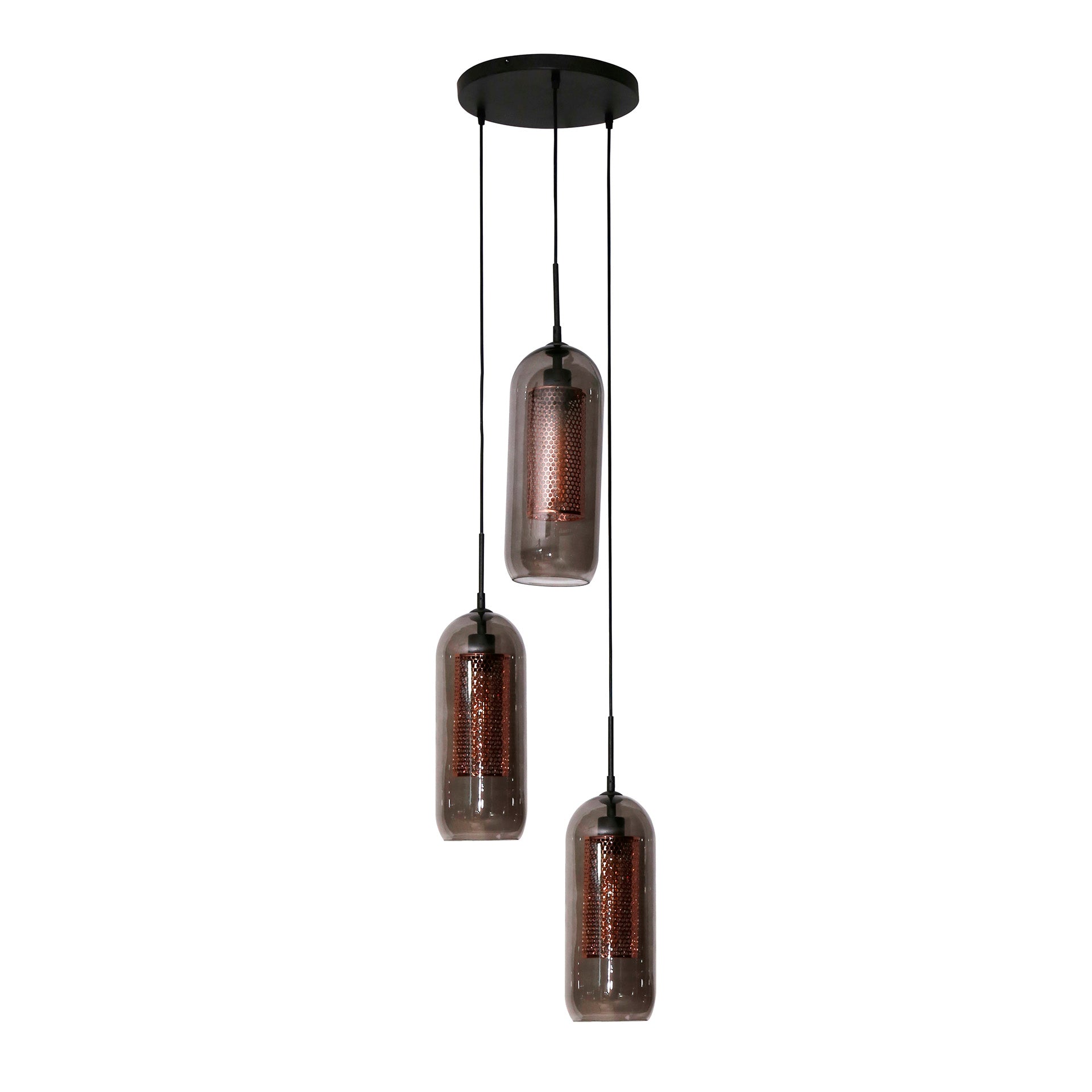 Hanglamp Nyla - 3-lichts - Smoke - Glas