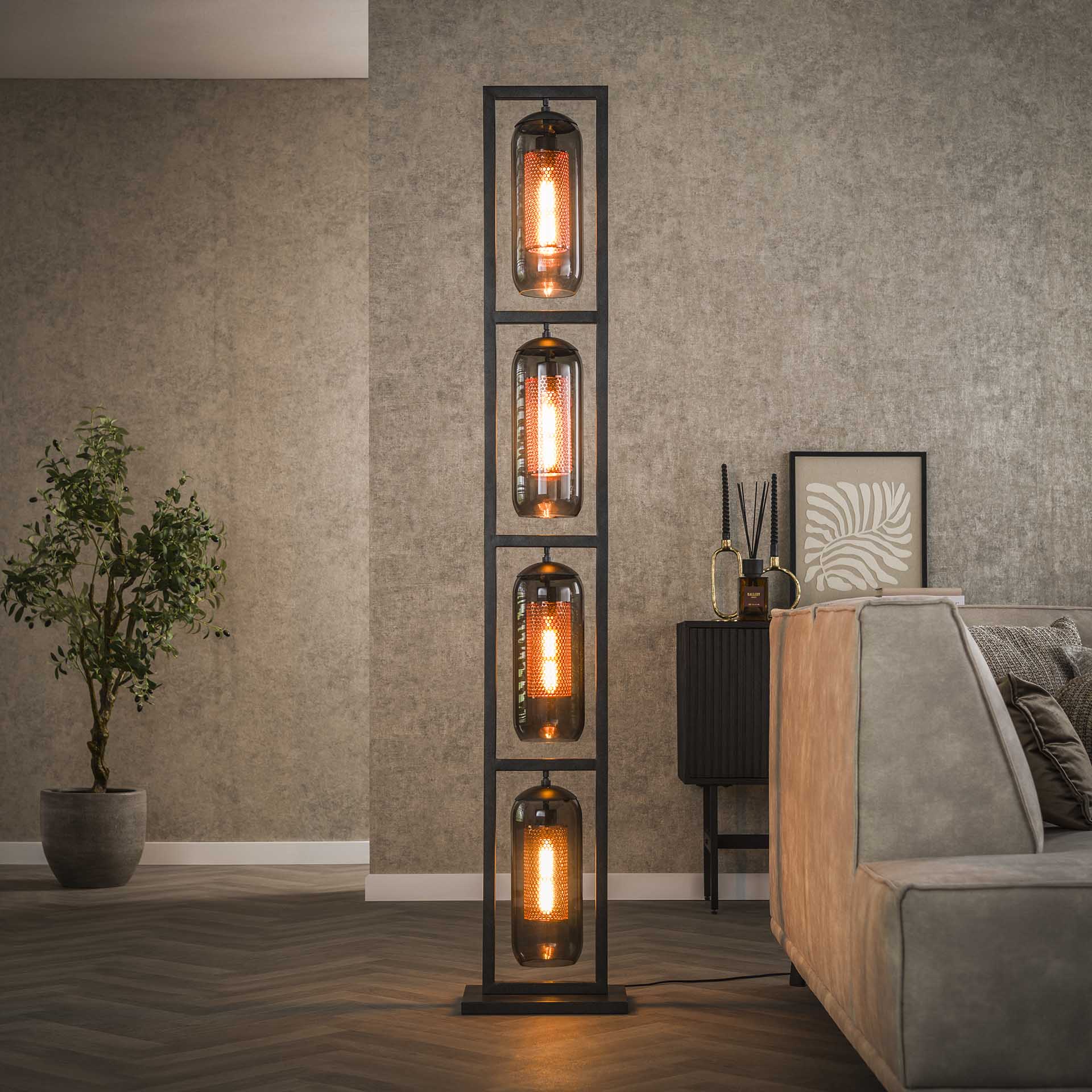 Vloerlamp Glade - 4-lichts - Zwart - Metaal