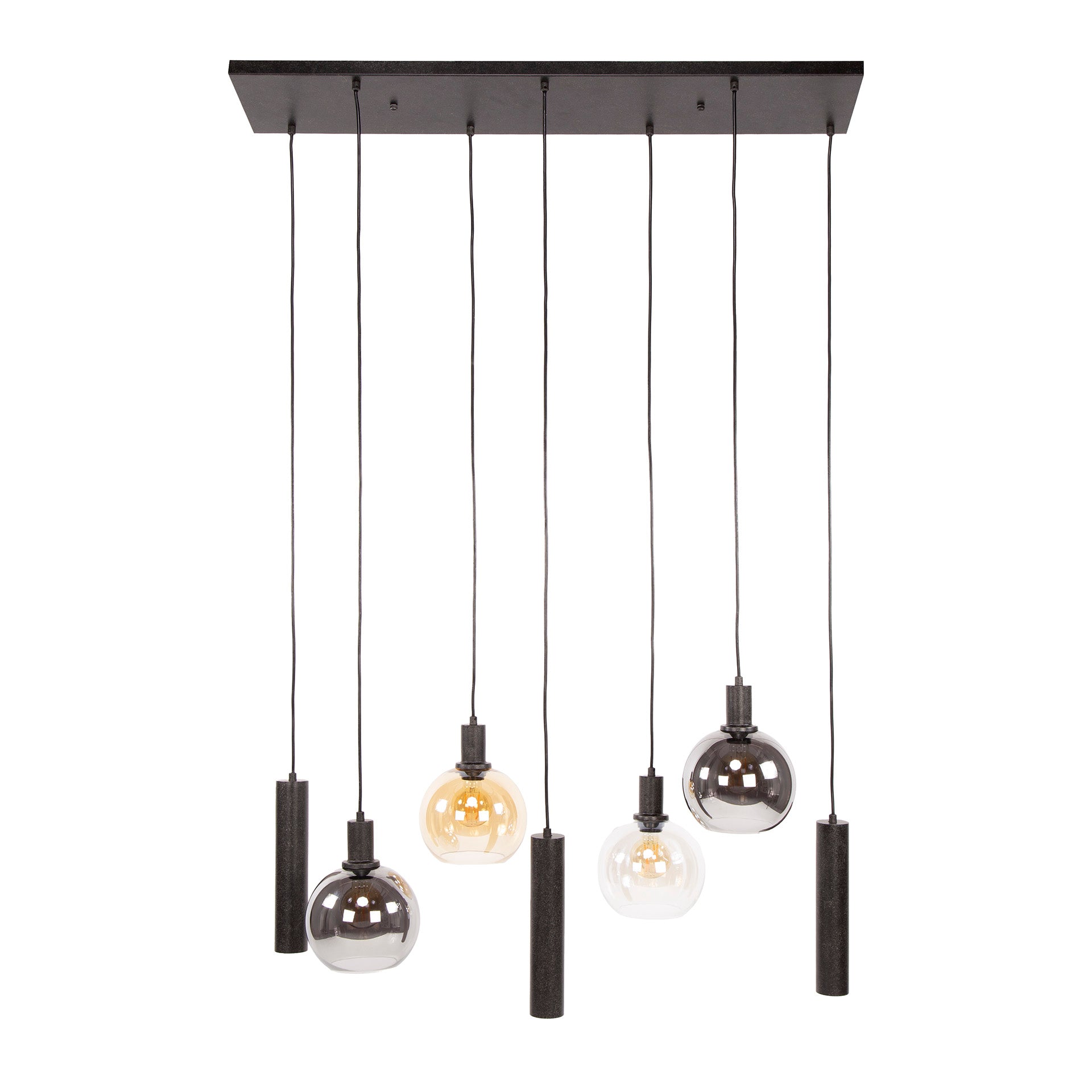 Hanglamp Luneo - 7-lichts - Amber Mix - Glas - Met Spots