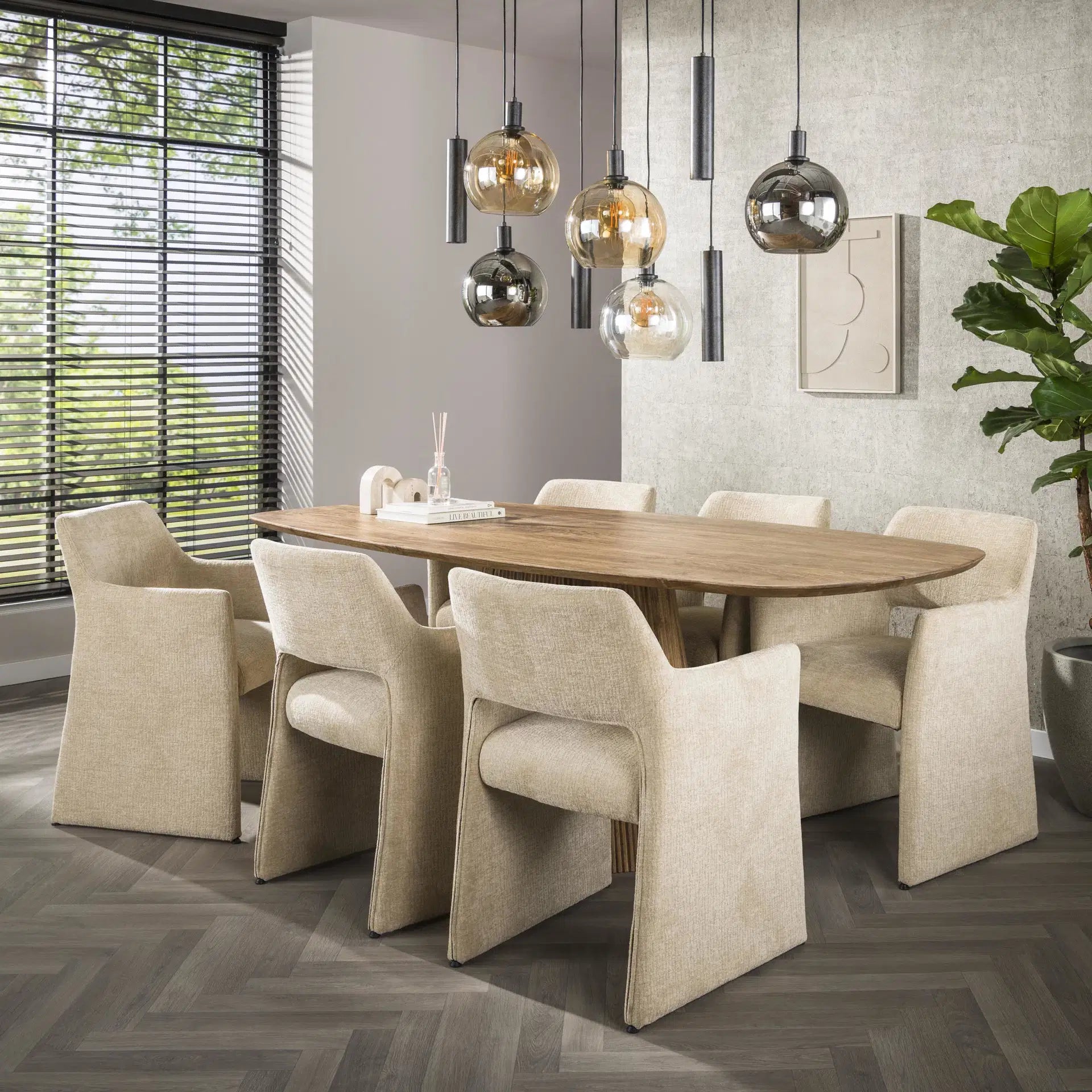 Hanglamp Luneo - 9-lichts - Amber Mix - Glas - Met Spots