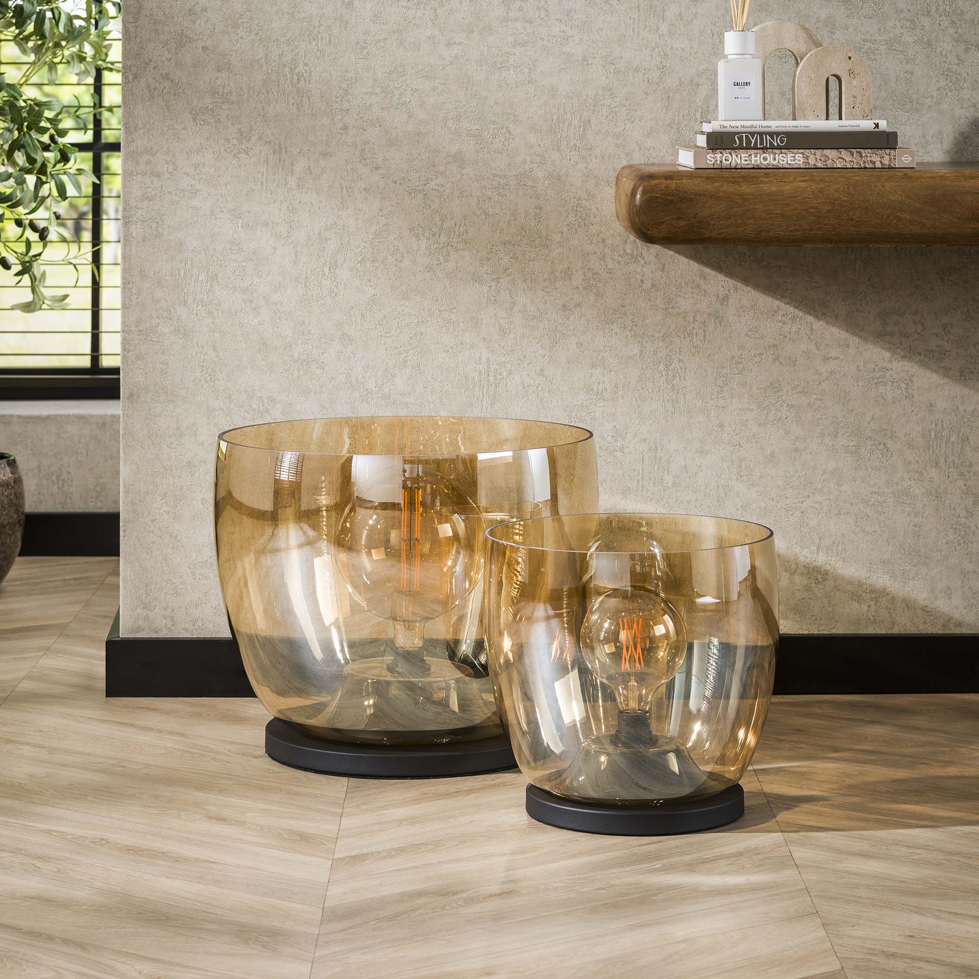 Vloerlamp Lunaris - Amberkleurig - Glas - Ø 33 cm