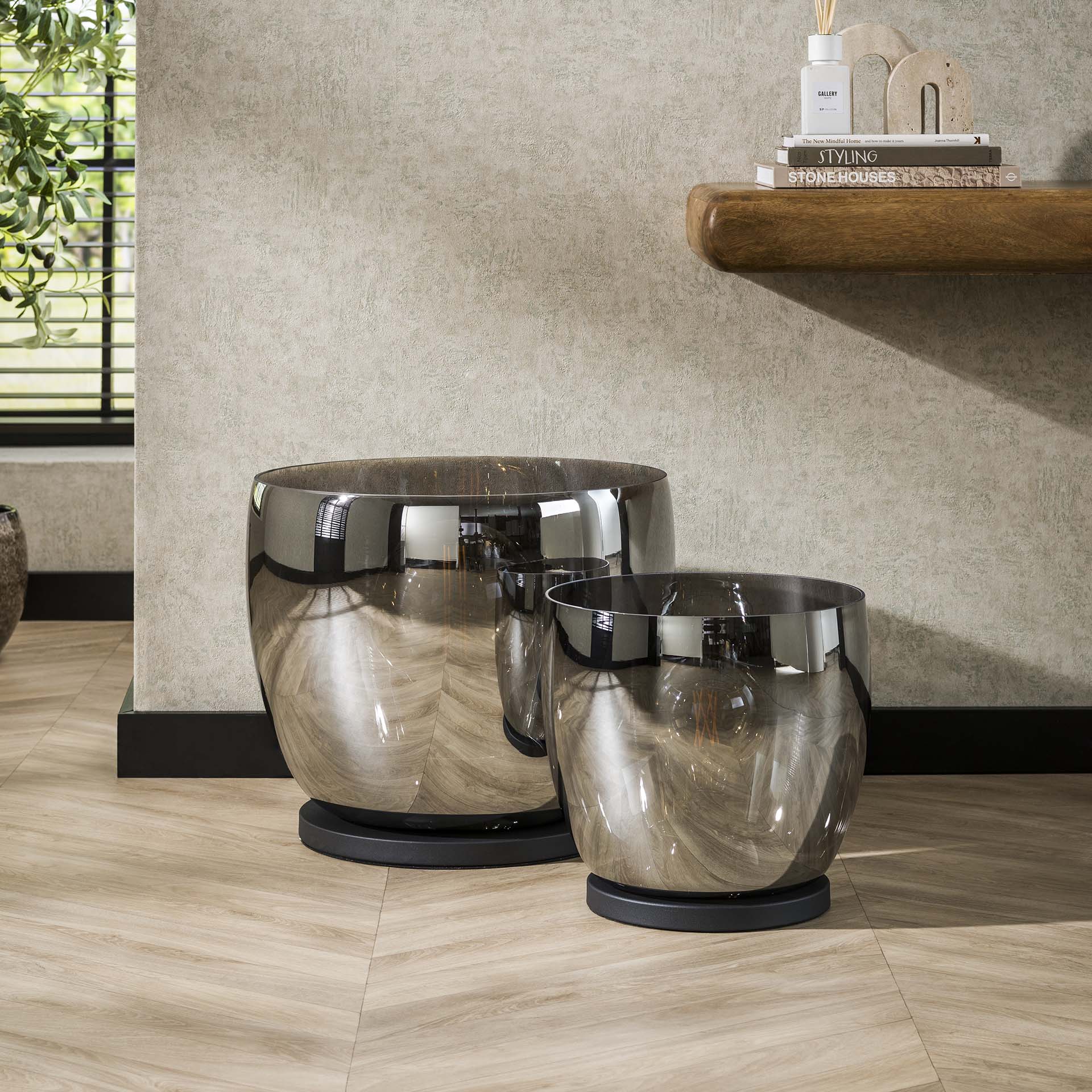 Vloerlamp Lunaris - Smoke - Glas - Ø 33 cm