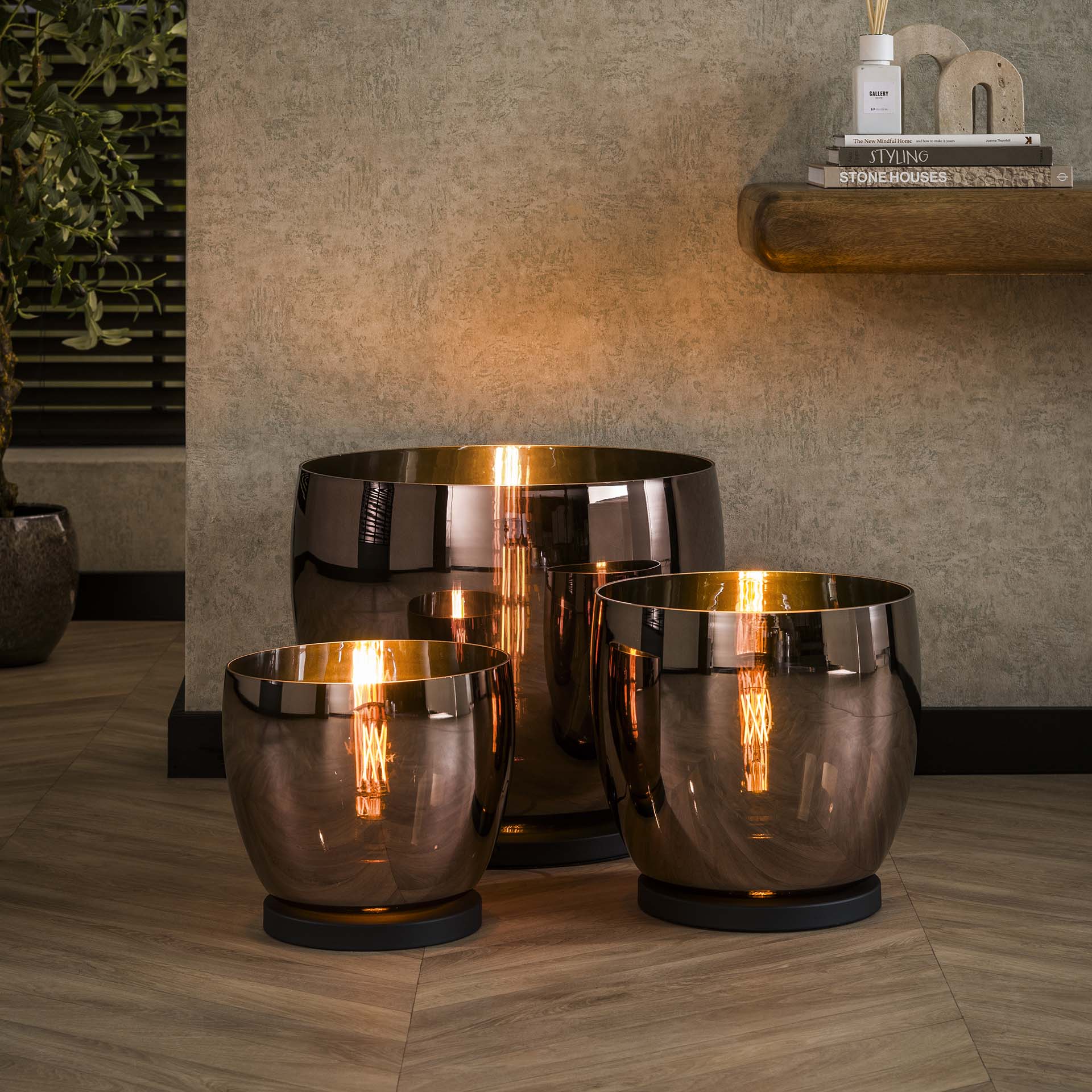 Vloerlamp Lunaris - Koper - Glas - Ø 48 cm