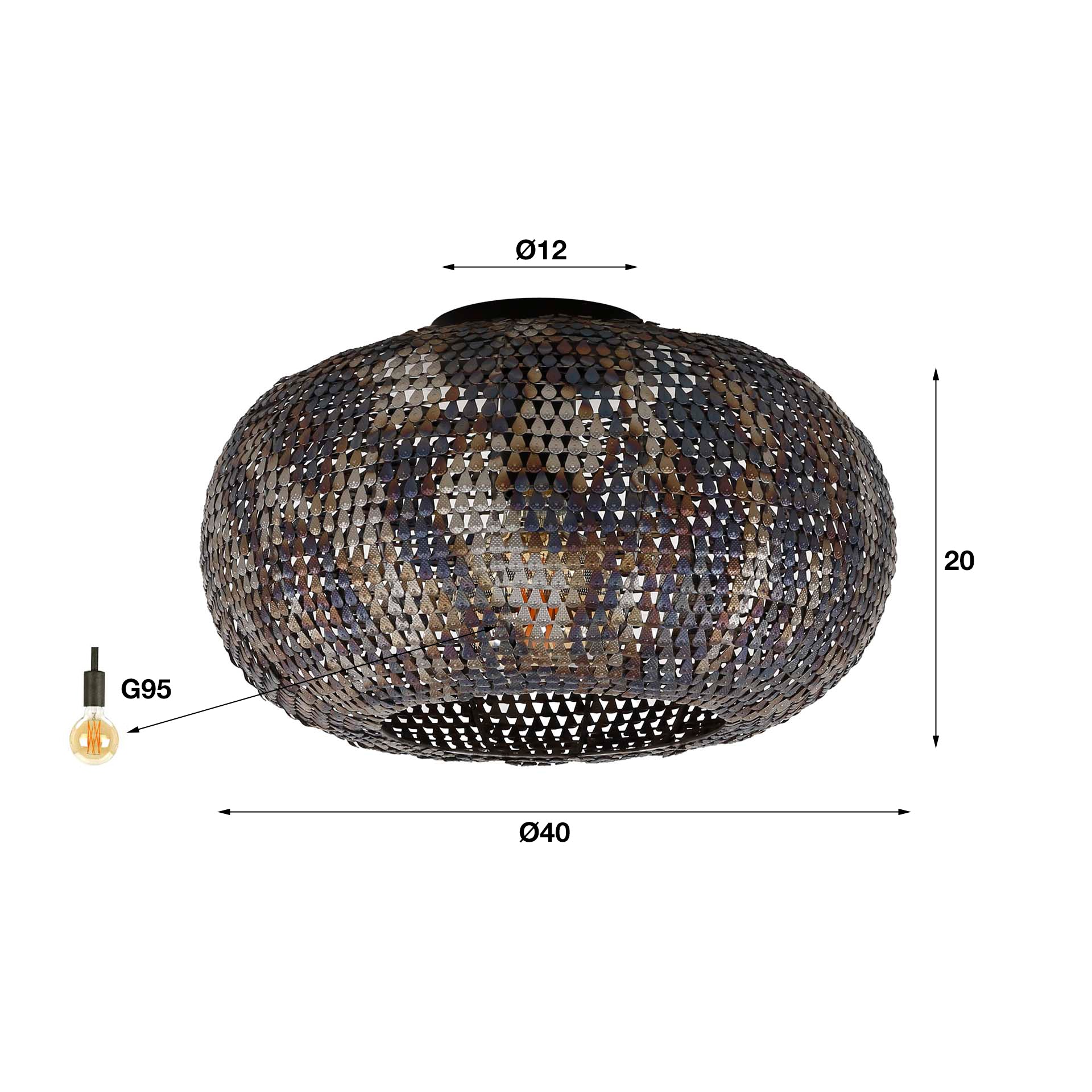 Plafondlamp Elora - Zwart/Bruin - Metaal