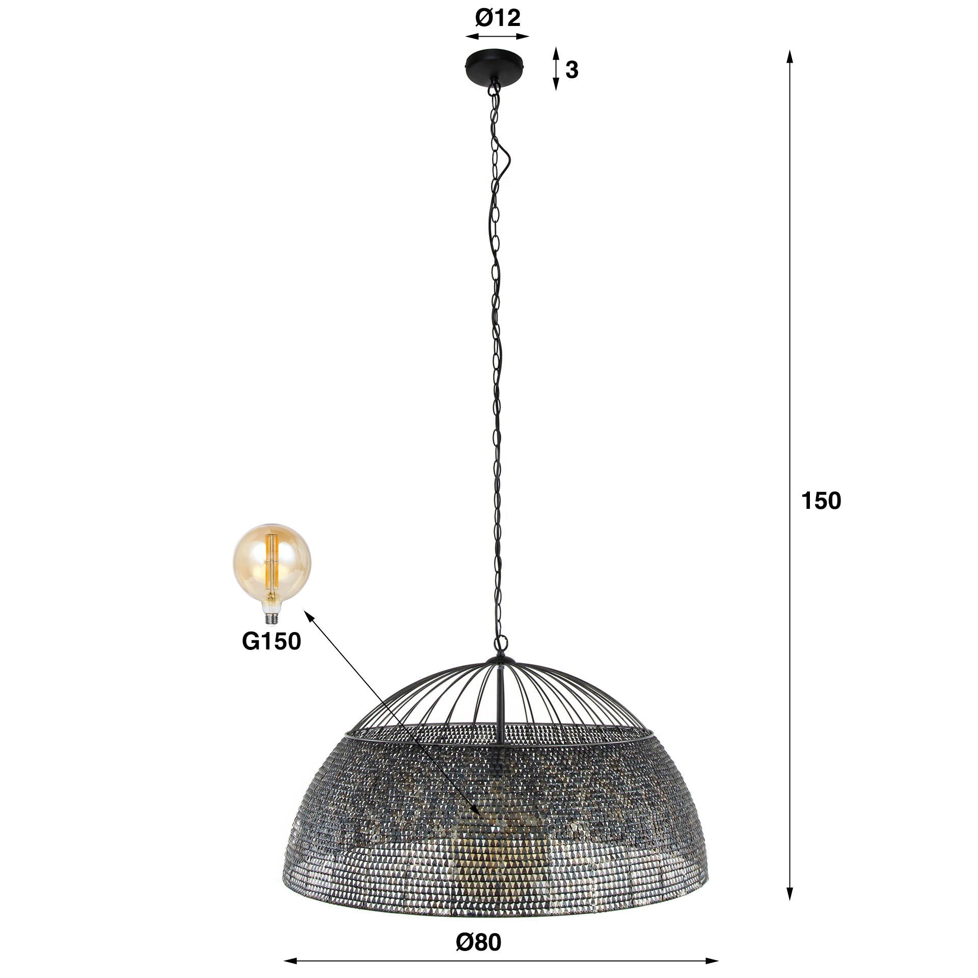 Hanglamp Saskia - 1-lichts - Zwart/Bruin - Metaal
