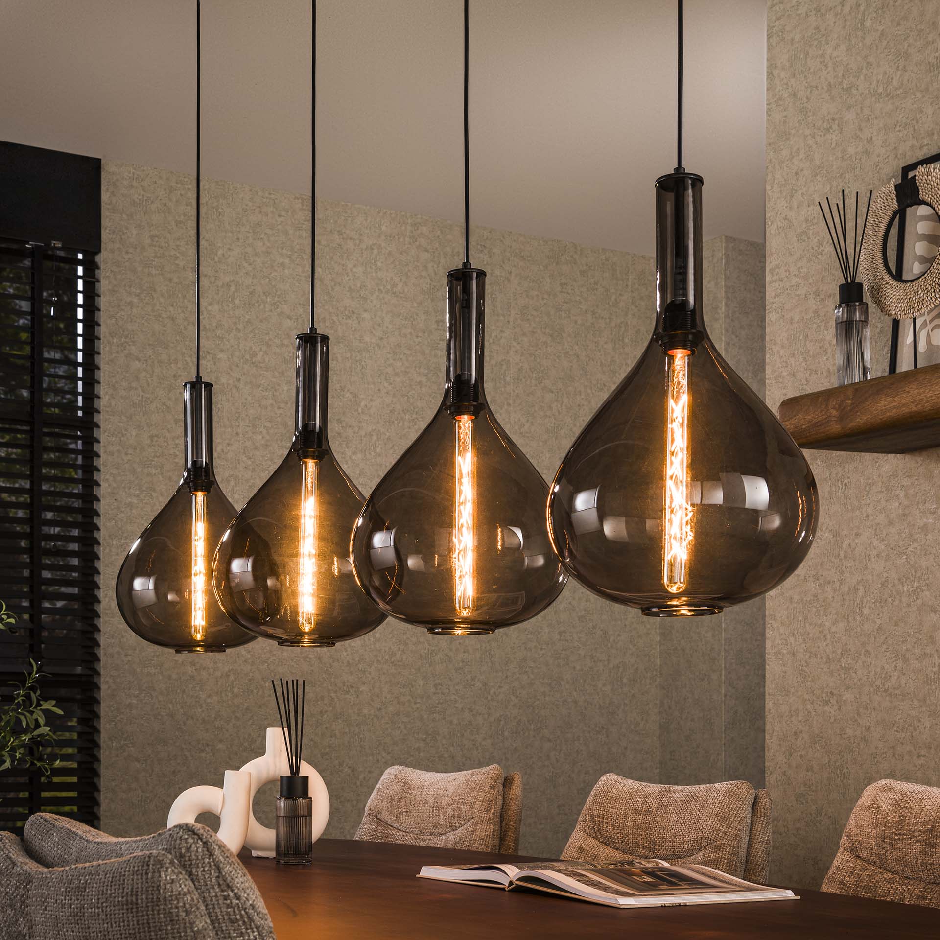 Hanglamp Breck - 4-lichts - Smoke - Glas