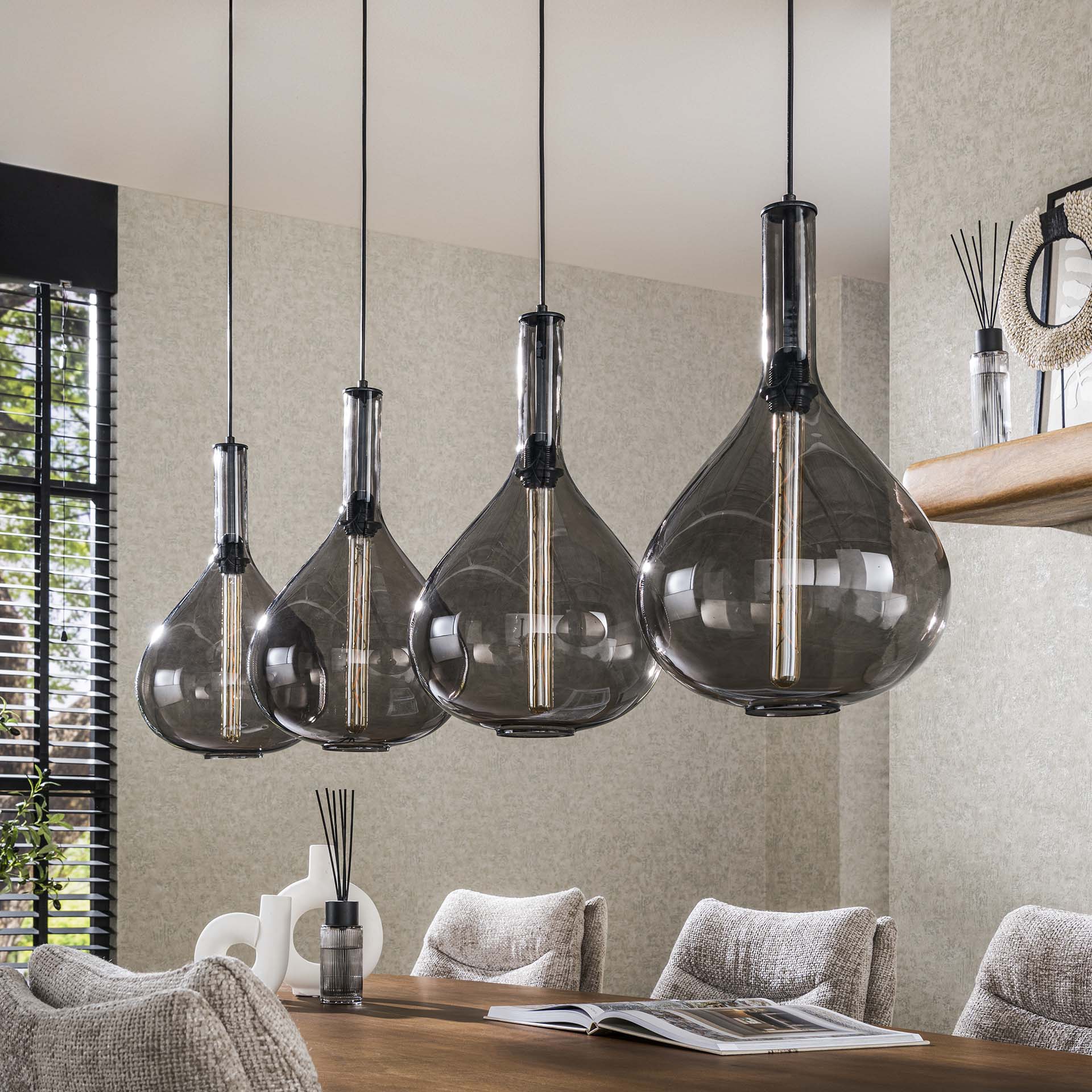 Hanglamp Breck - 4-lichts - Smoke - Glas