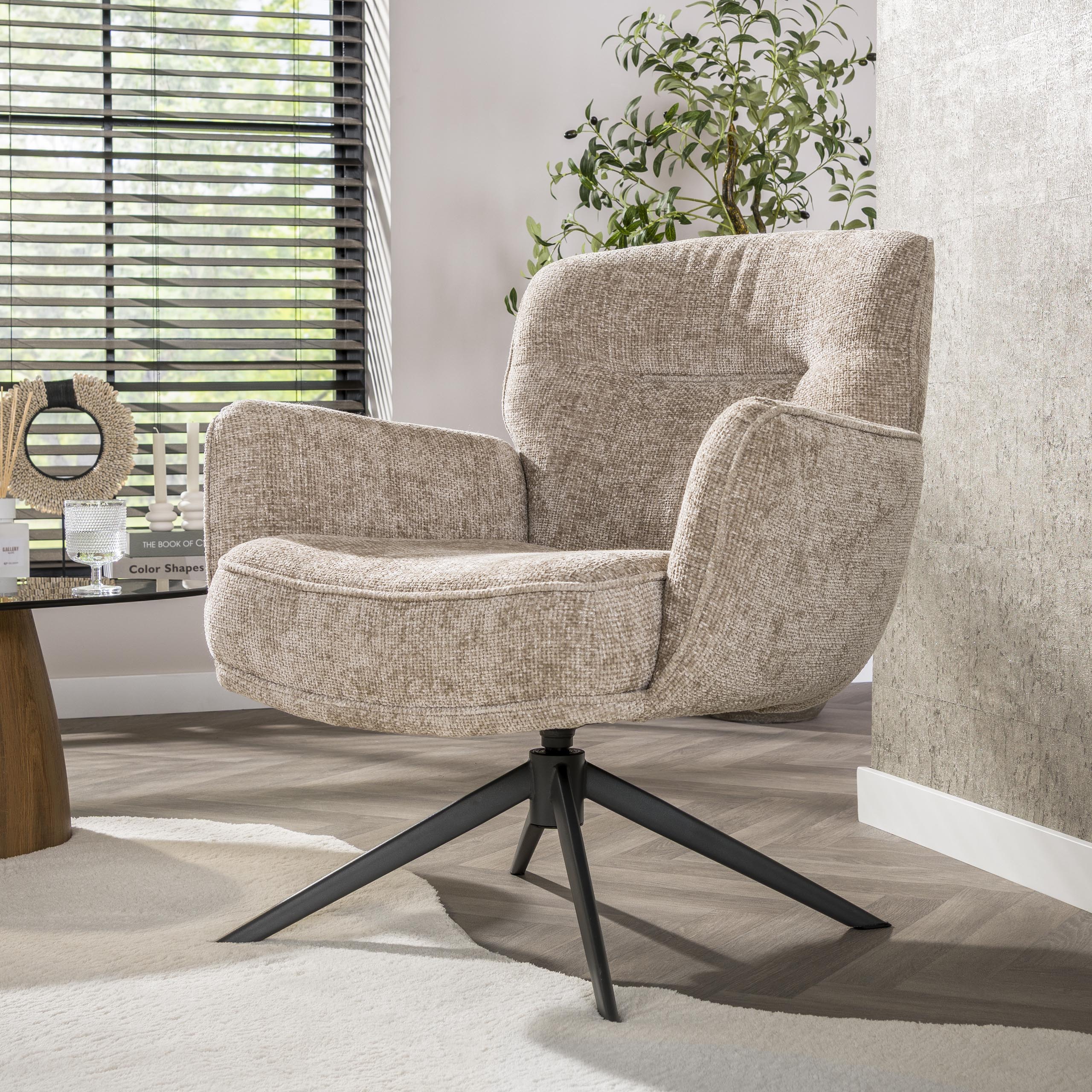 Draaifauteuil Theodore - Beige - Renegade Stof - Pocketvering