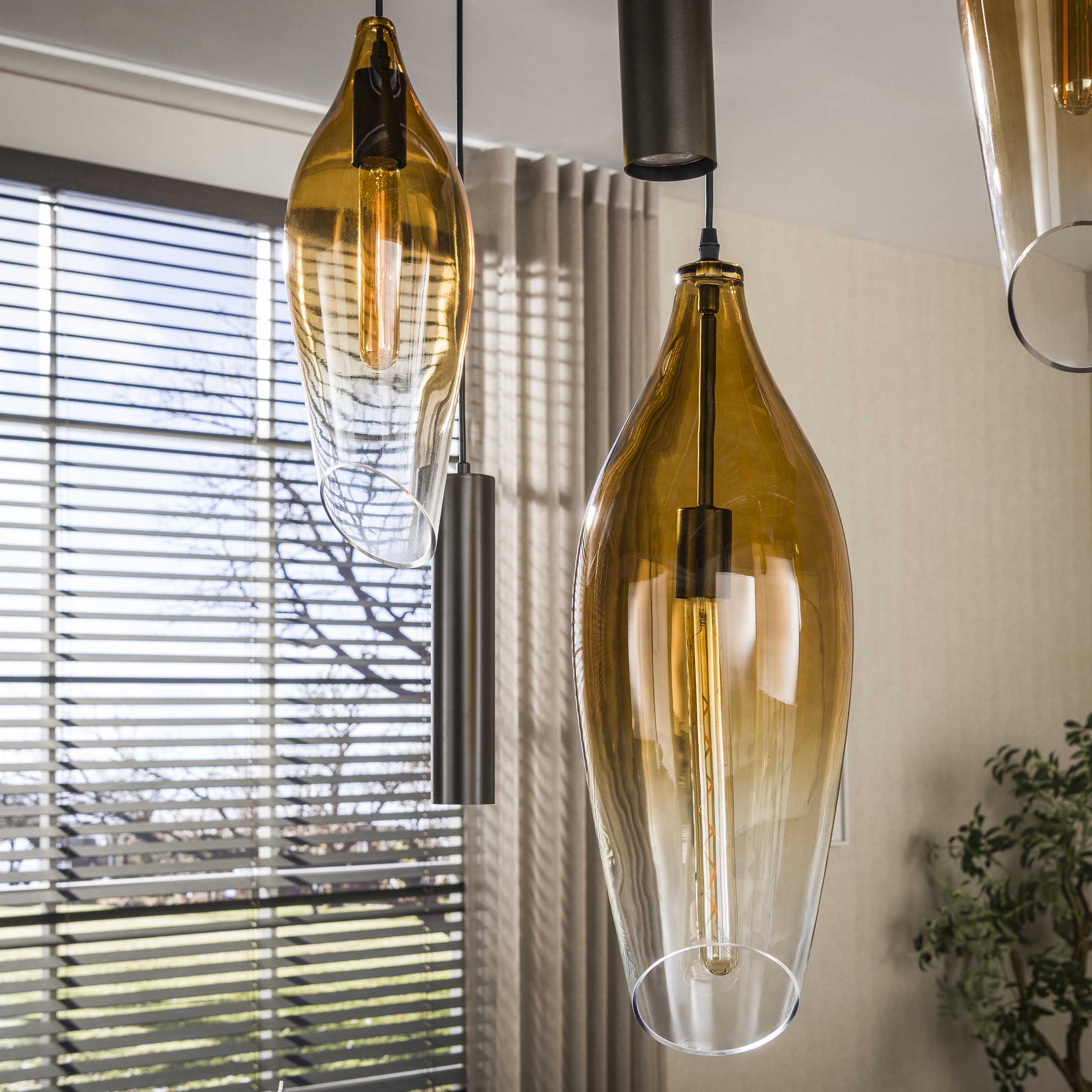 Hanglamp Alune - 7-lichts - Goud - Glas - Met Spots