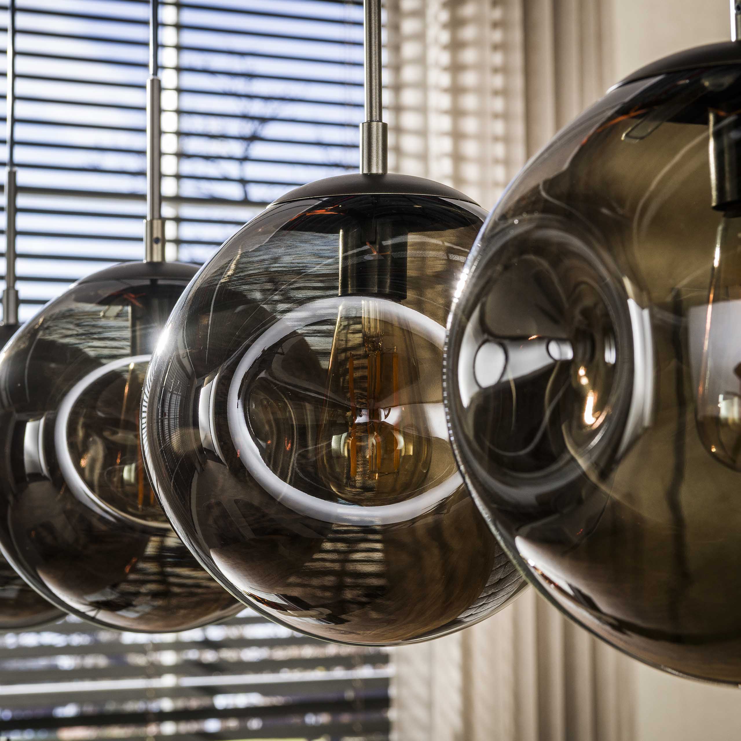 Hanglamp Bellum - 4-lichts - Brons - Glazen Bollen
