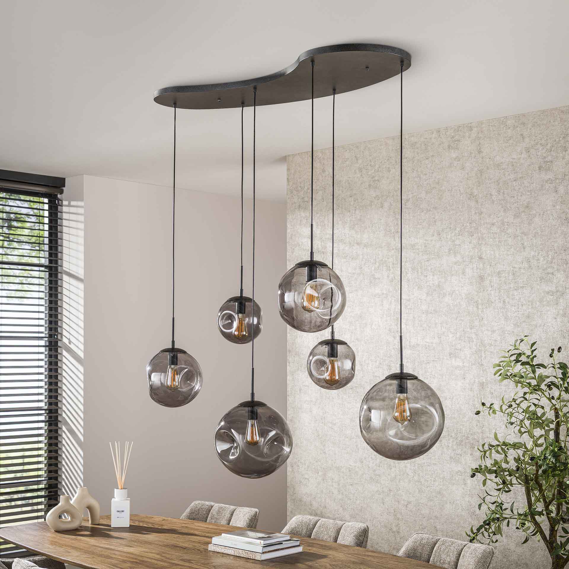 Hanglamp Bellum - 6-lichts - Smoke - Glazen Bollen