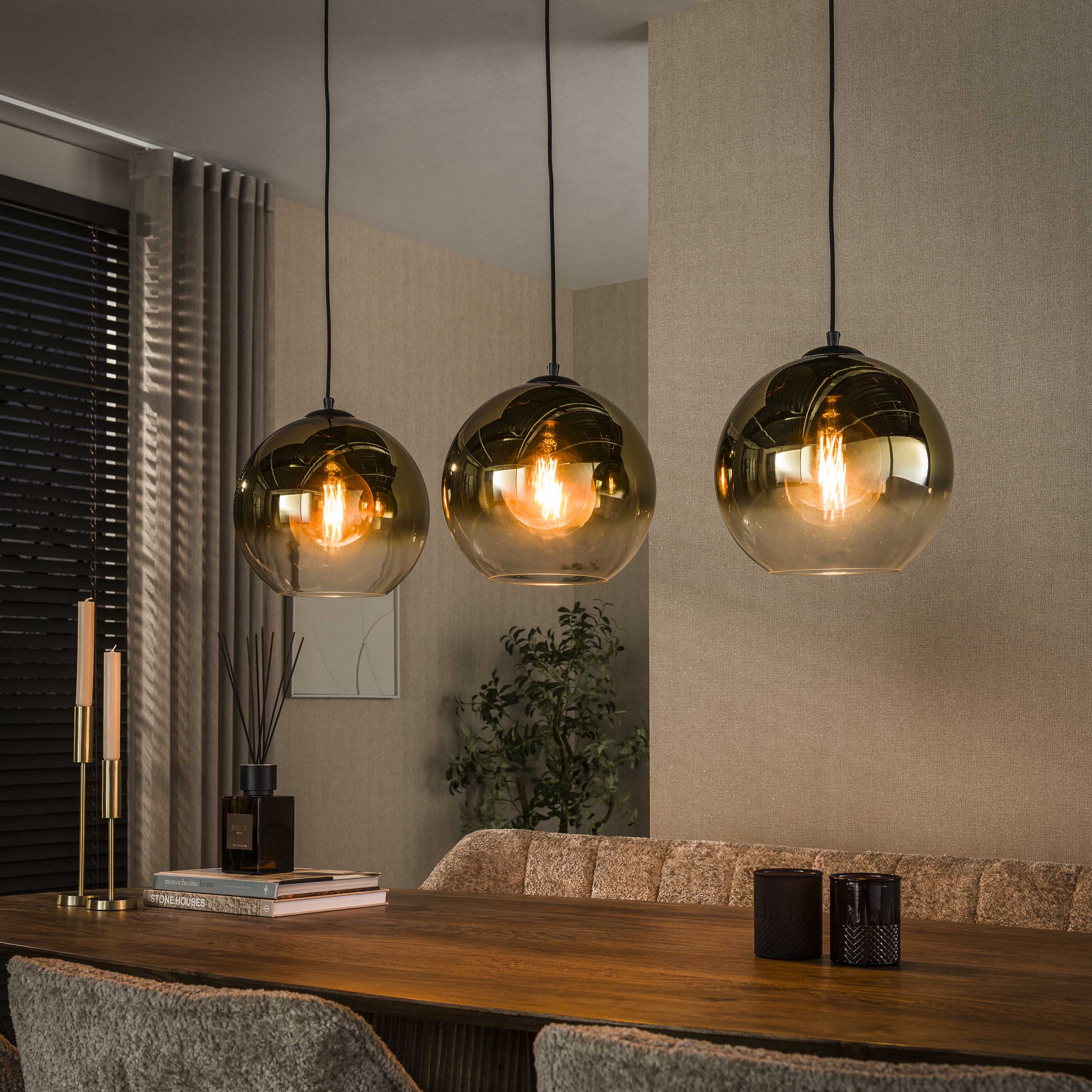 Hanglamp Hudson - 3-lichts - Goud - Glazen Bollen