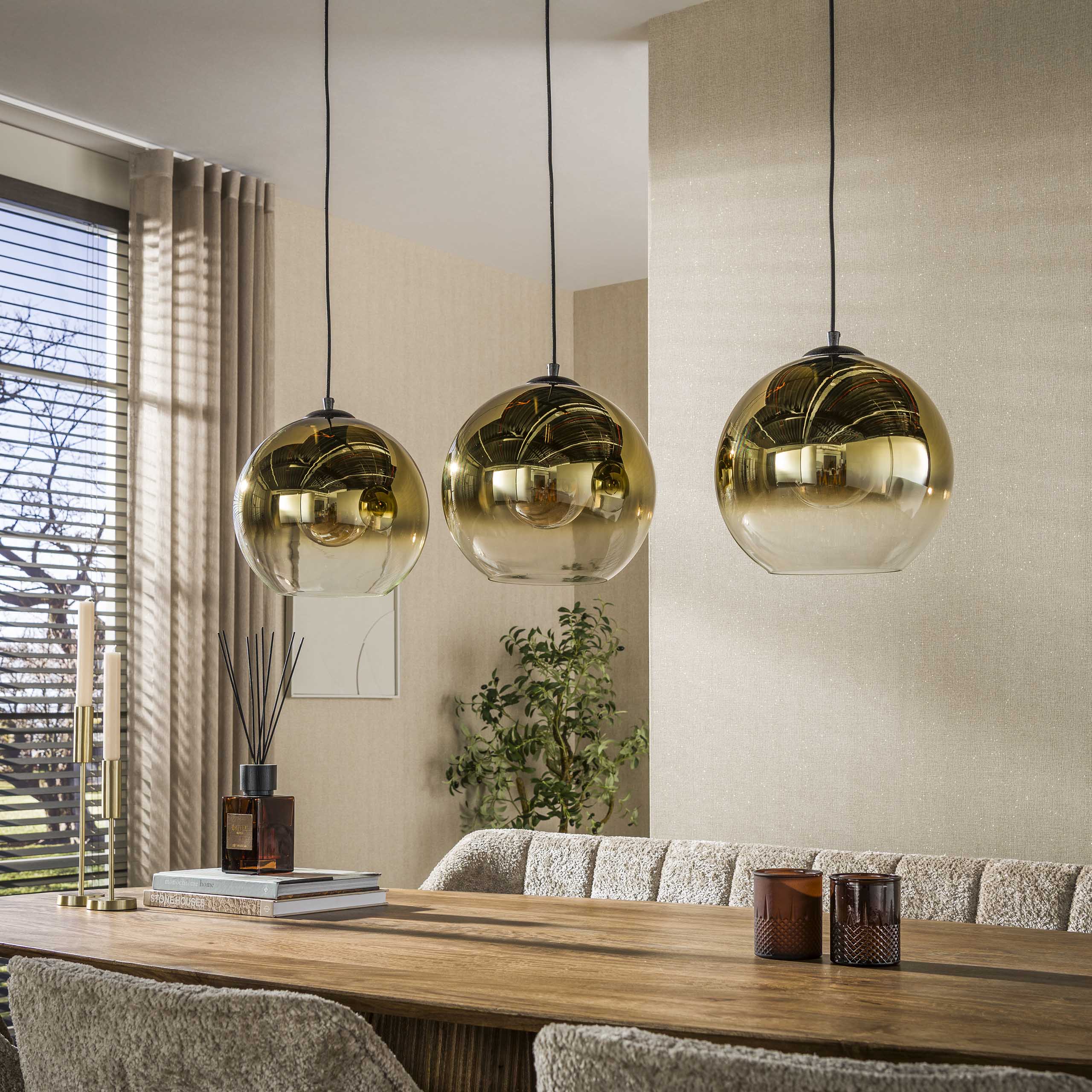 Hanglamp Hudson - 3-lichts - Goud - Glazen Bollen