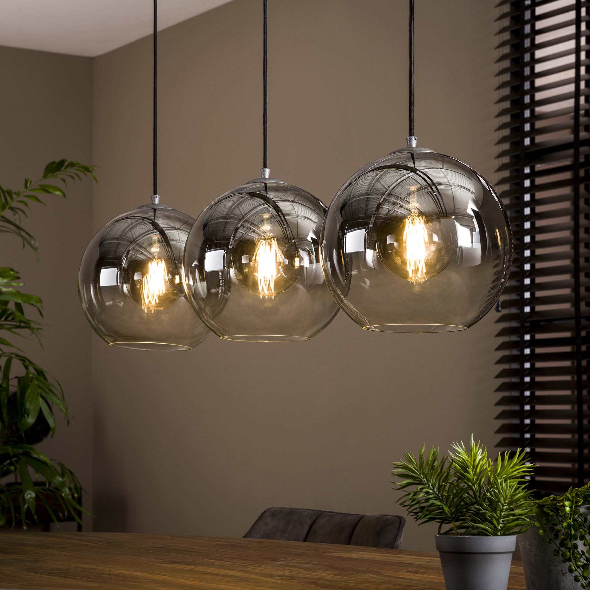 Hanglamp Hudson - 3-lichts - Smoke - Glazen Bollen