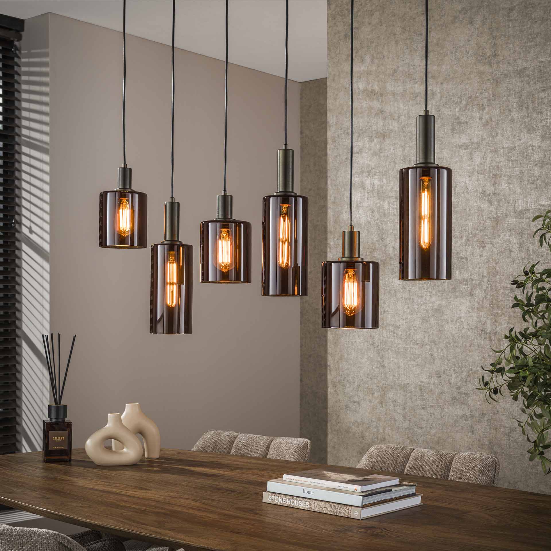 Hanglamp Lucaro - 6-lichts - Brons - Glas