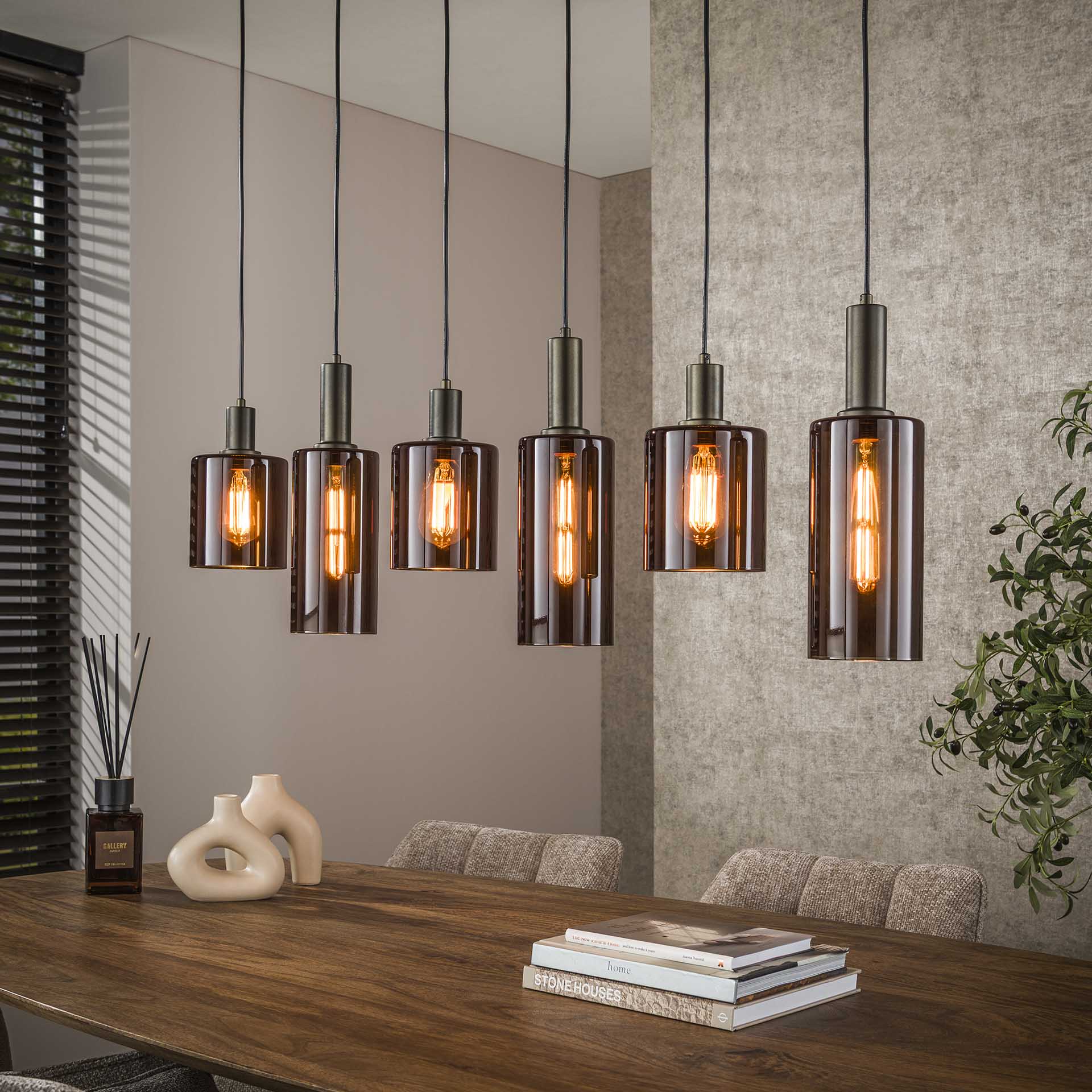 Hanglamp Lucaro - 6-lichts - Brons - Glas