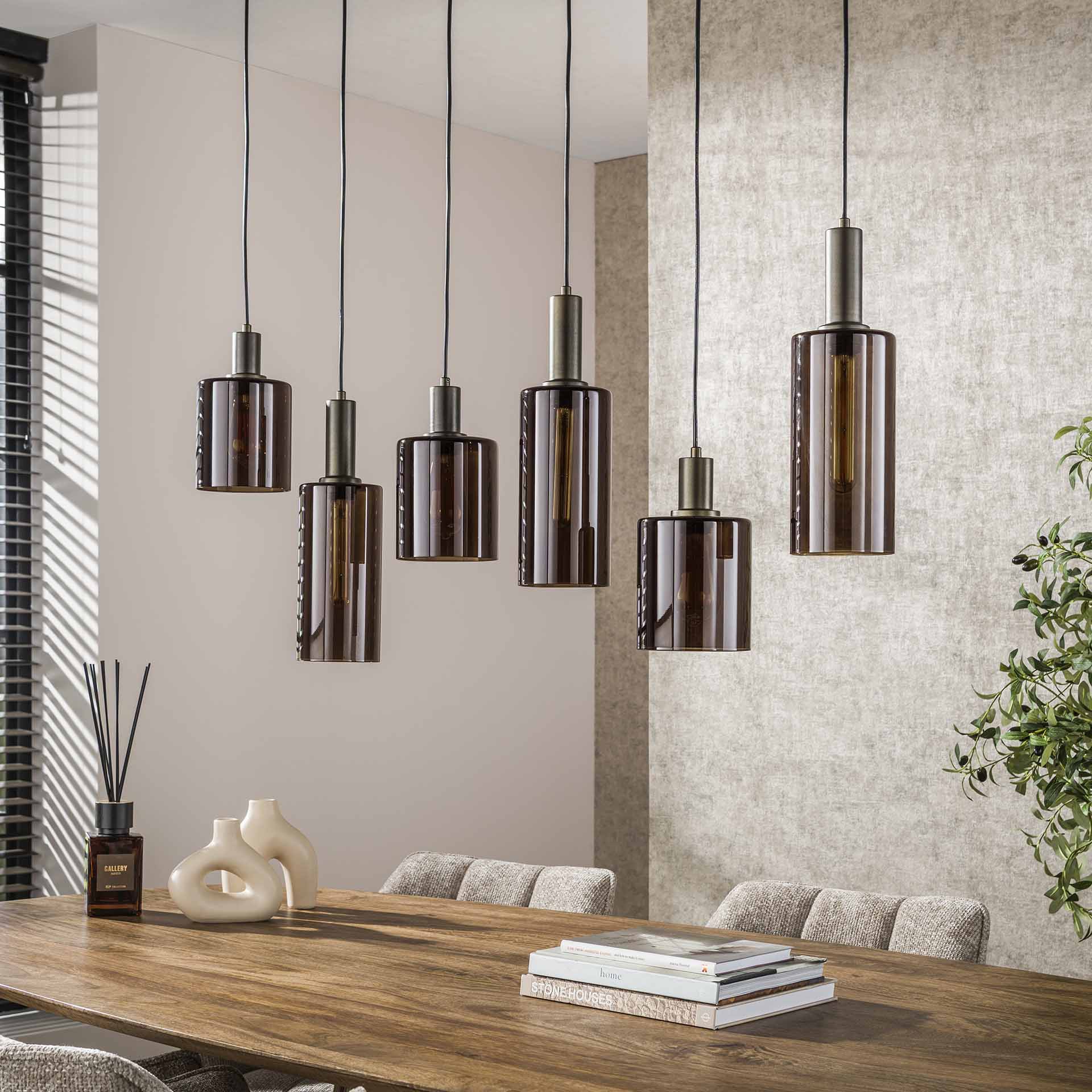 Hanglamp Lucaro - 6-lichts - Brons - Glas