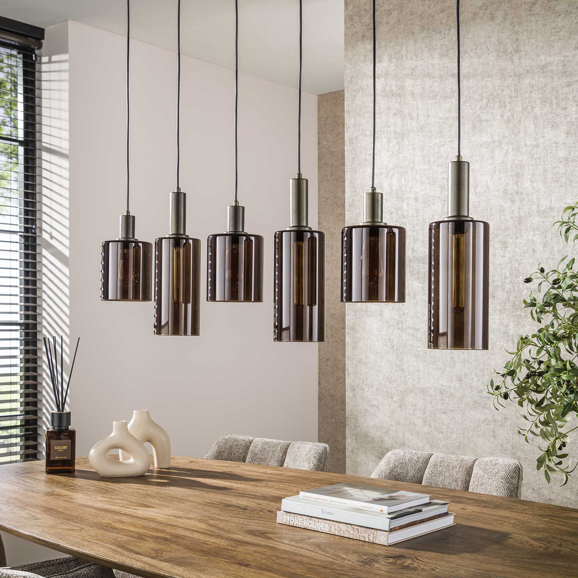 Hanglamp Lucaro - 6-lichts - Brons - Glas