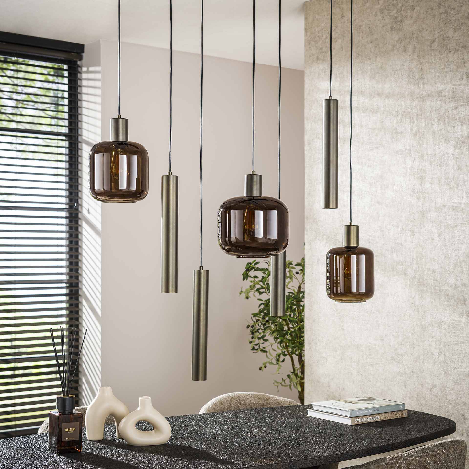 Hanglamp Selaro - 7-lichts - Brons - Glas - Metaal