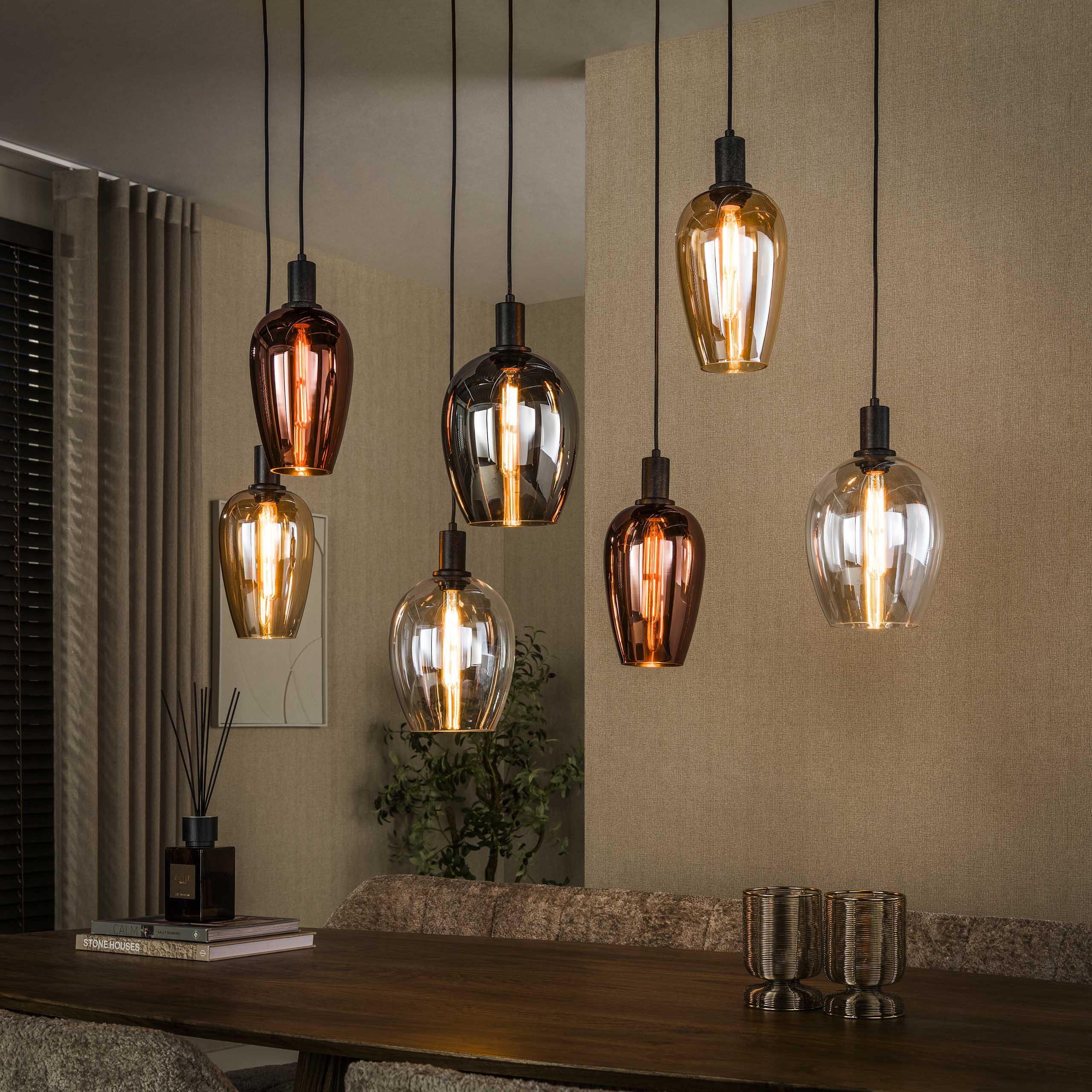 Hanglamp Virello - 7-lichts - Amber Mix - Glas