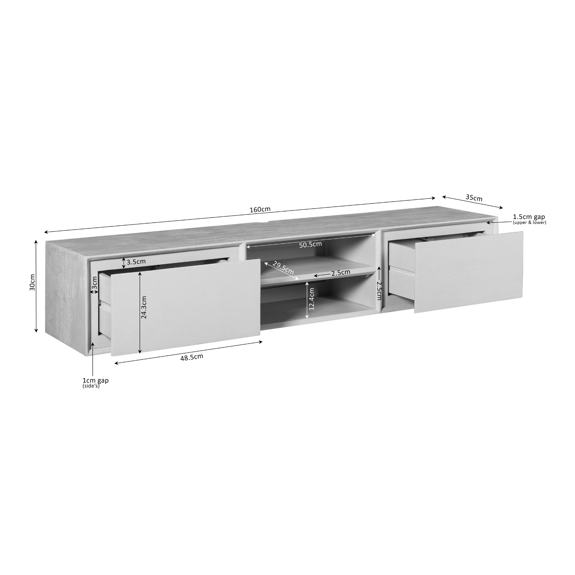 Zwevend TV-meubel Nivara - Naturel - 160 cm