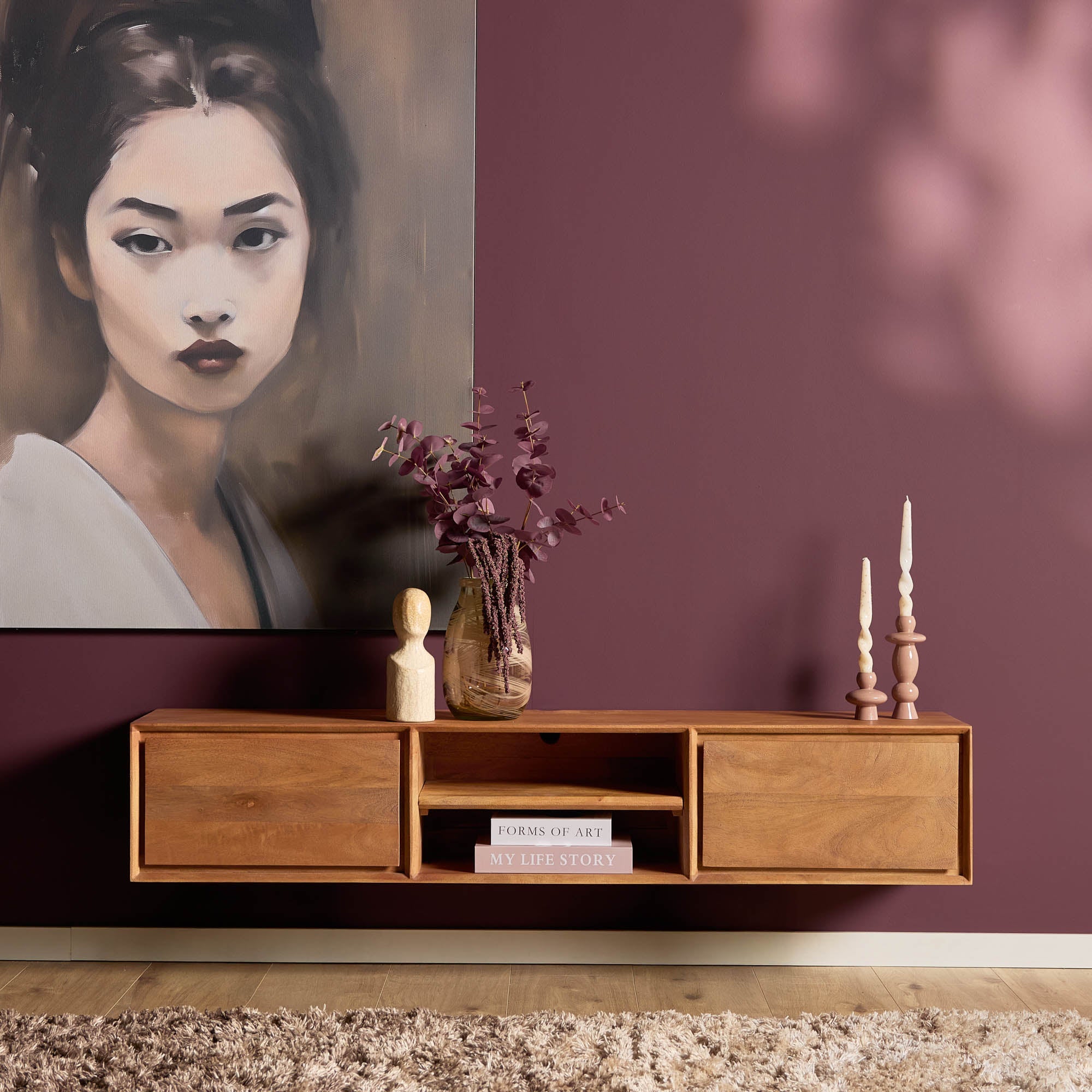 Zwevend TV-meubel Nivara - Naturel - 160 cm