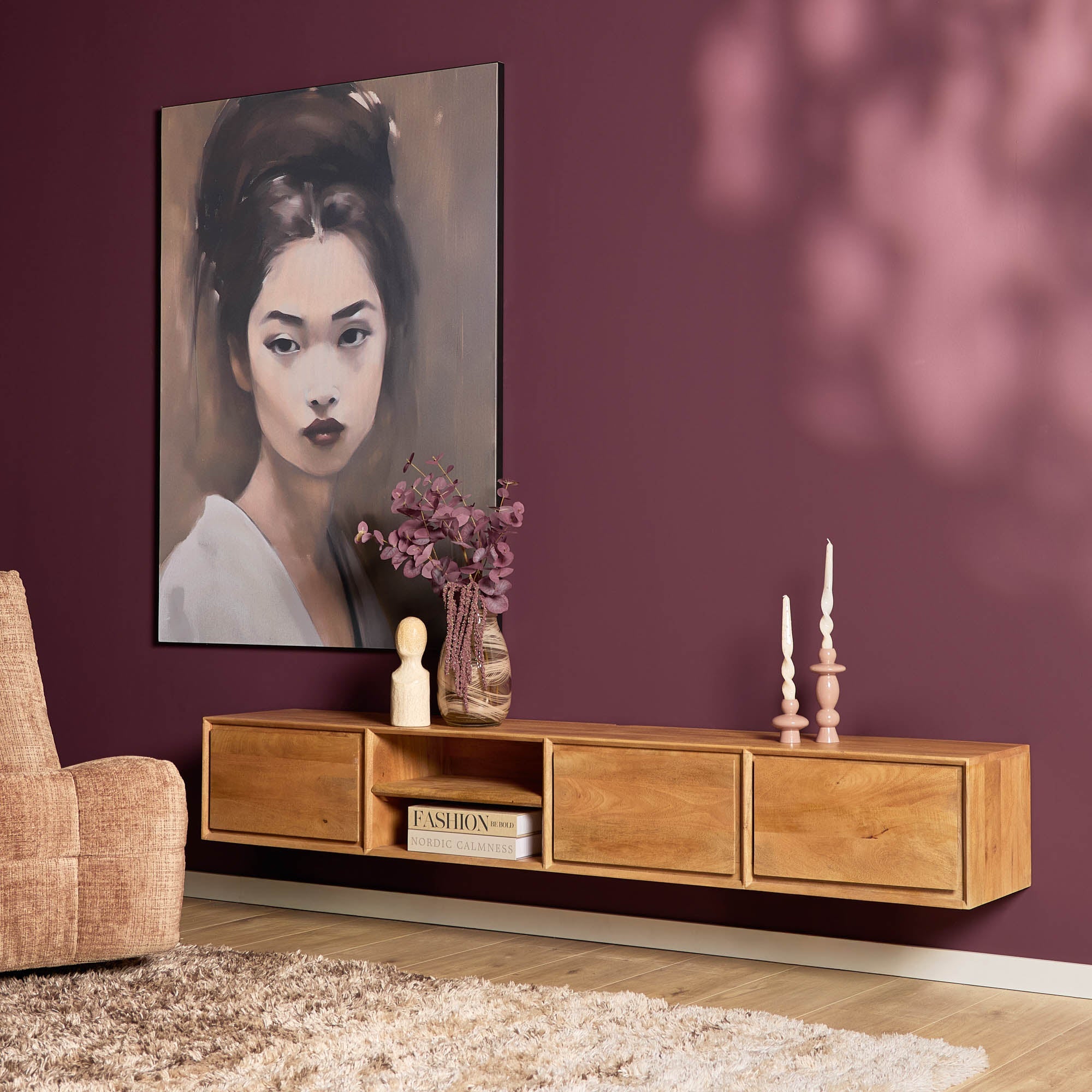 Zwevend TV-meubel Nivara - Naturel - 200 cm