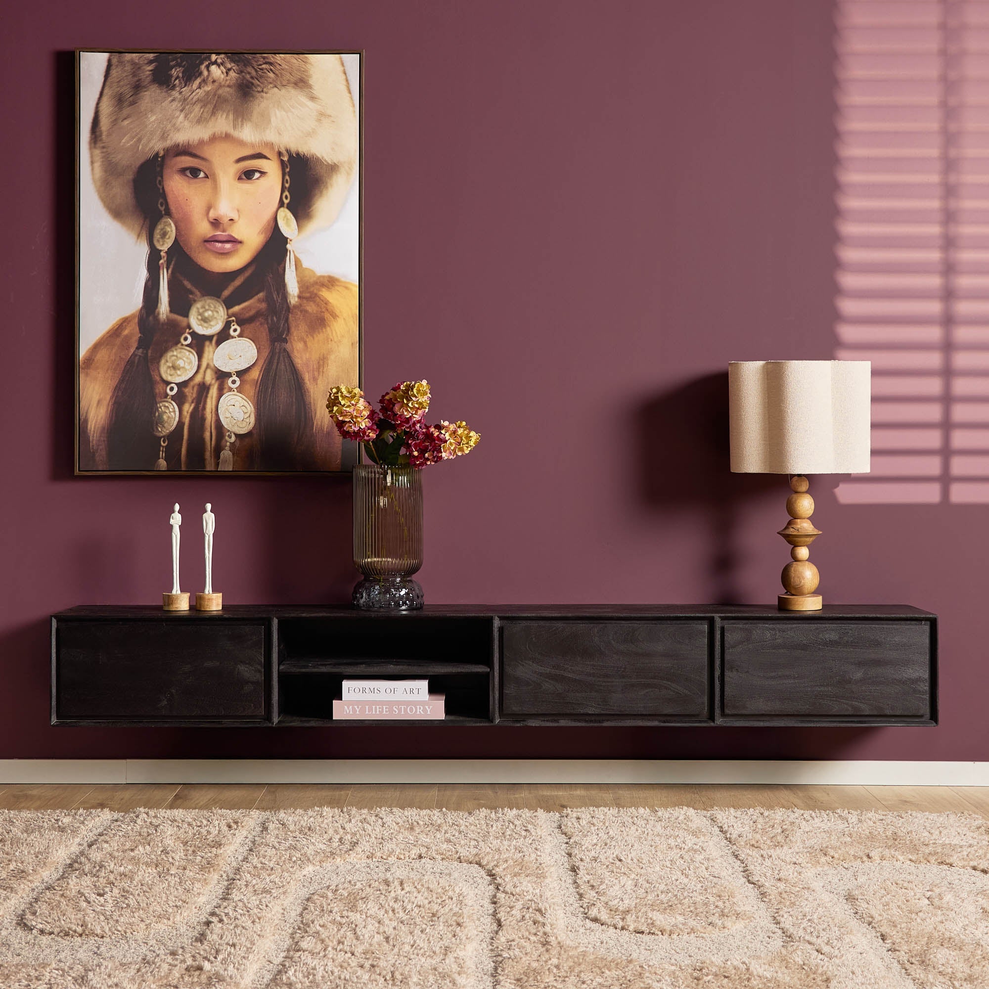 Zwevend TV-meubel Nivara - Zwart - 240 cm