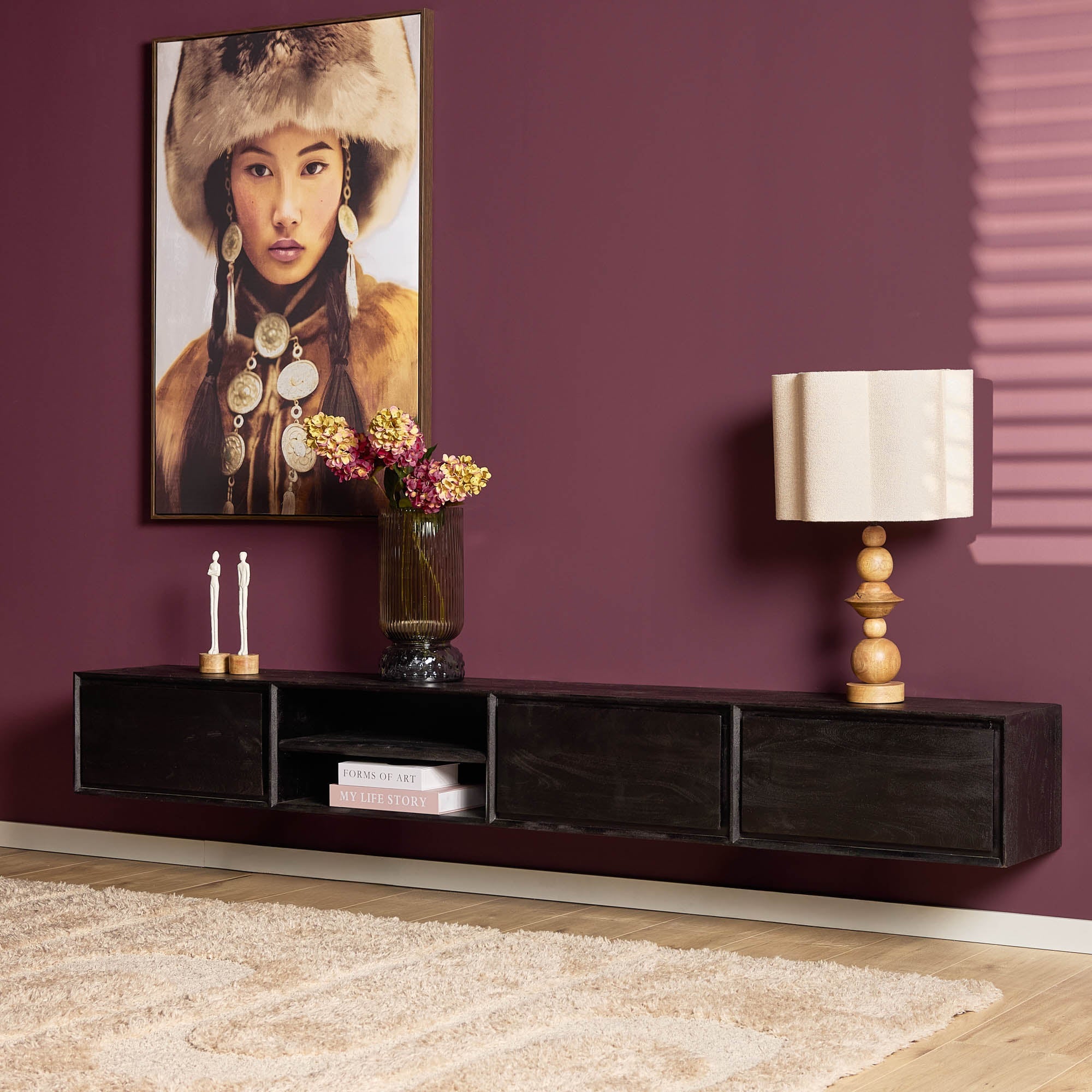 Zwevend TV-meubel Nivara - Zwart - 240 cm