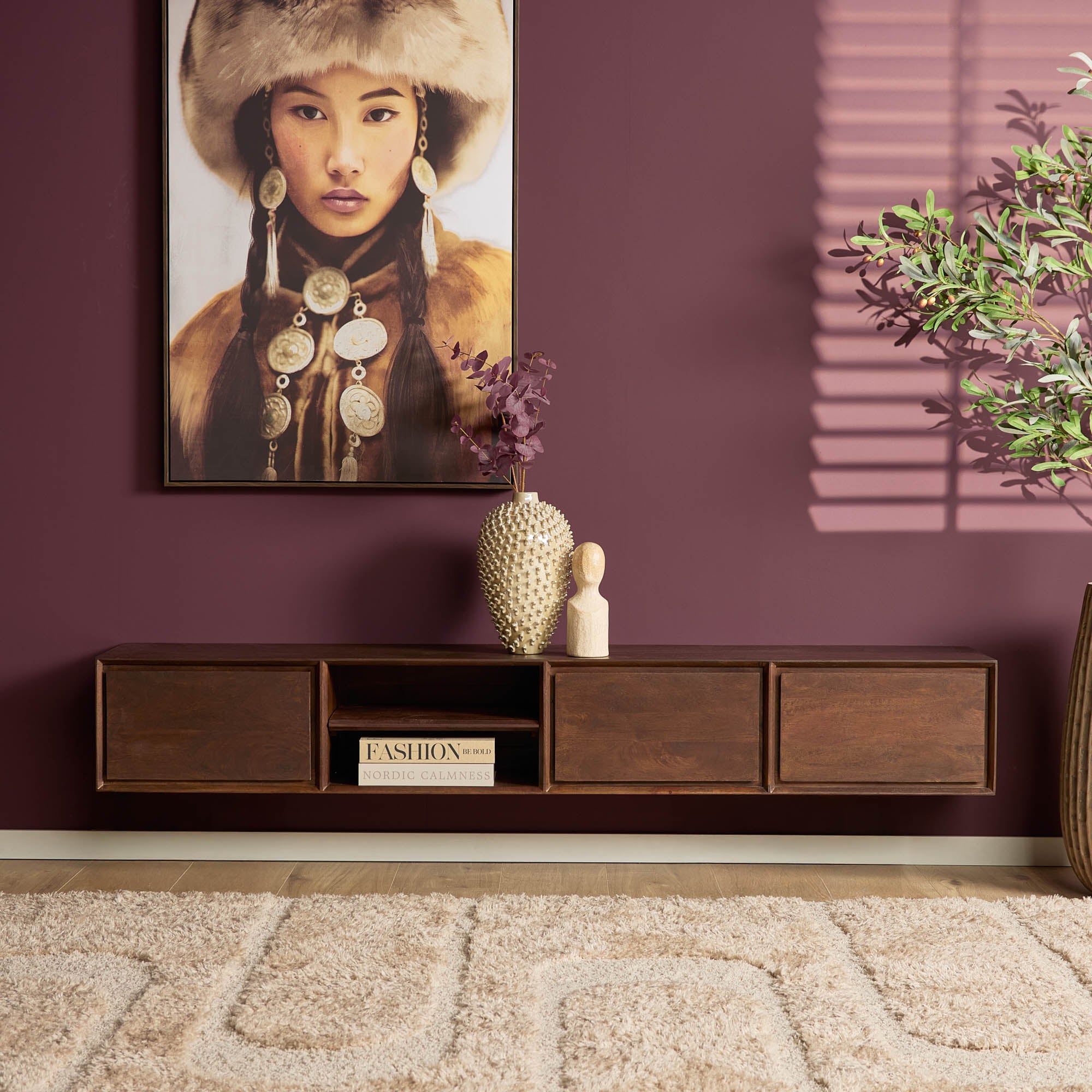 Zwevend TV-meubel Nivara - Bruin - 200 cm