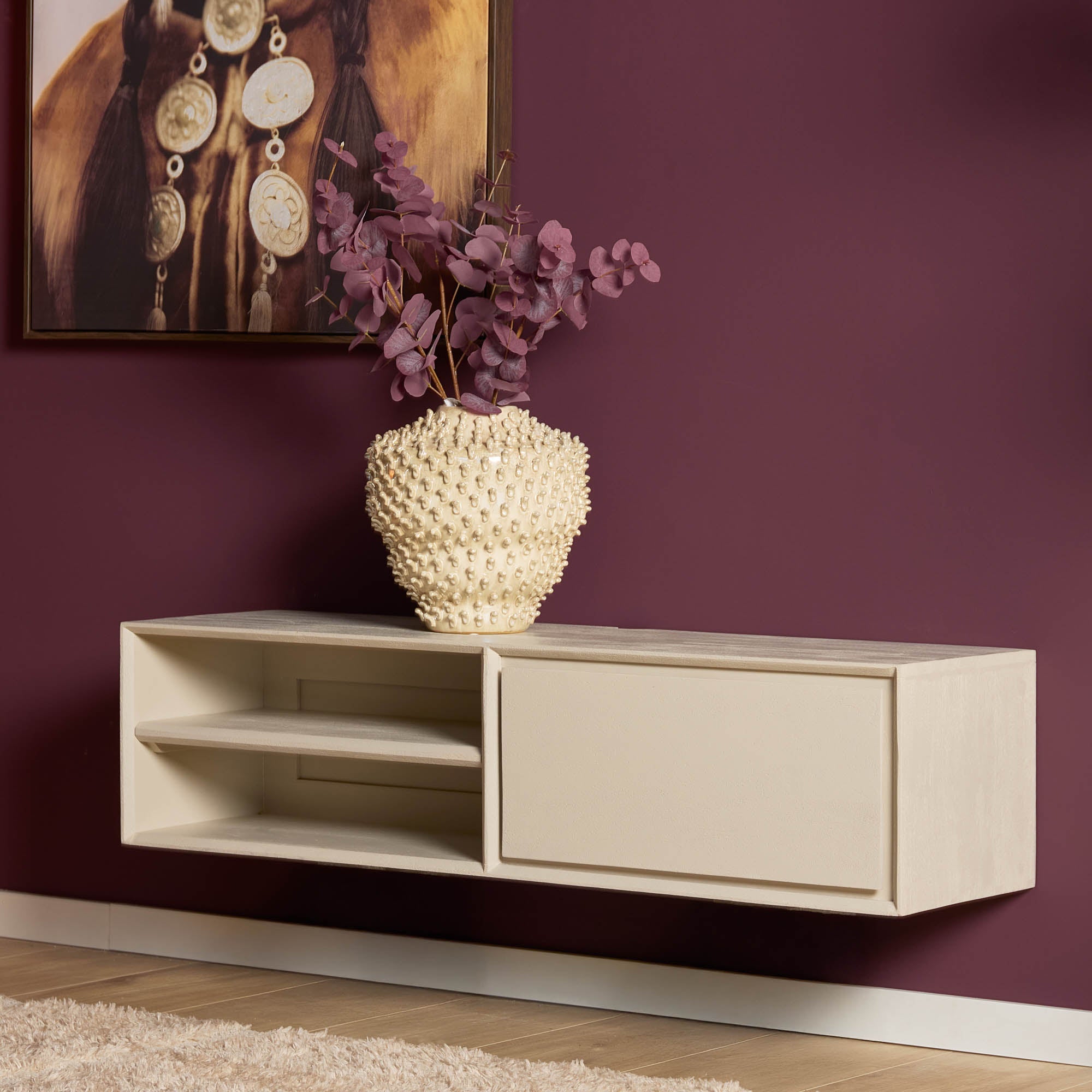 Zwevend TV-meubel Nivara - Beige - 120 cm