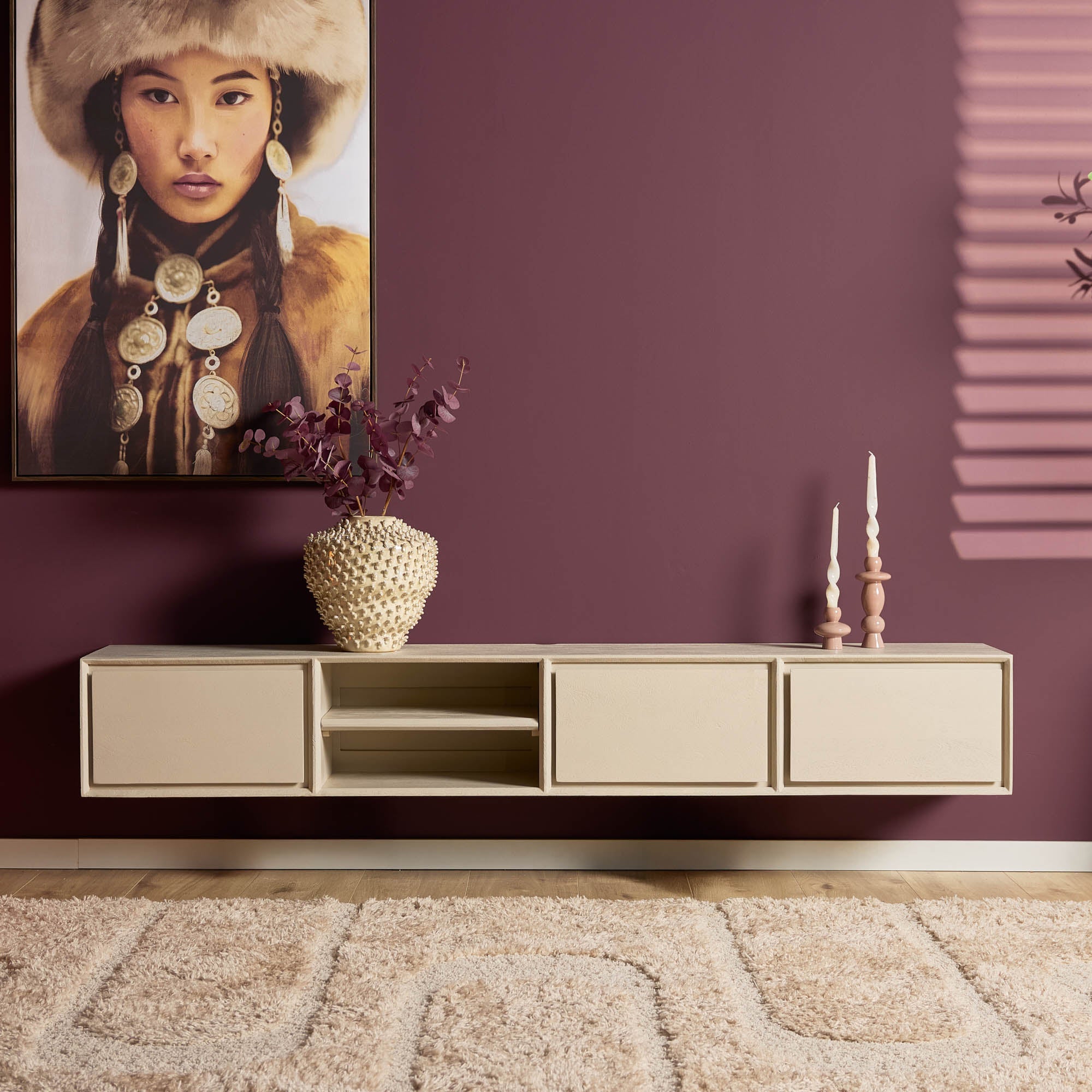 Zwevend TV-meubel Nivara - Beige - 200 cm