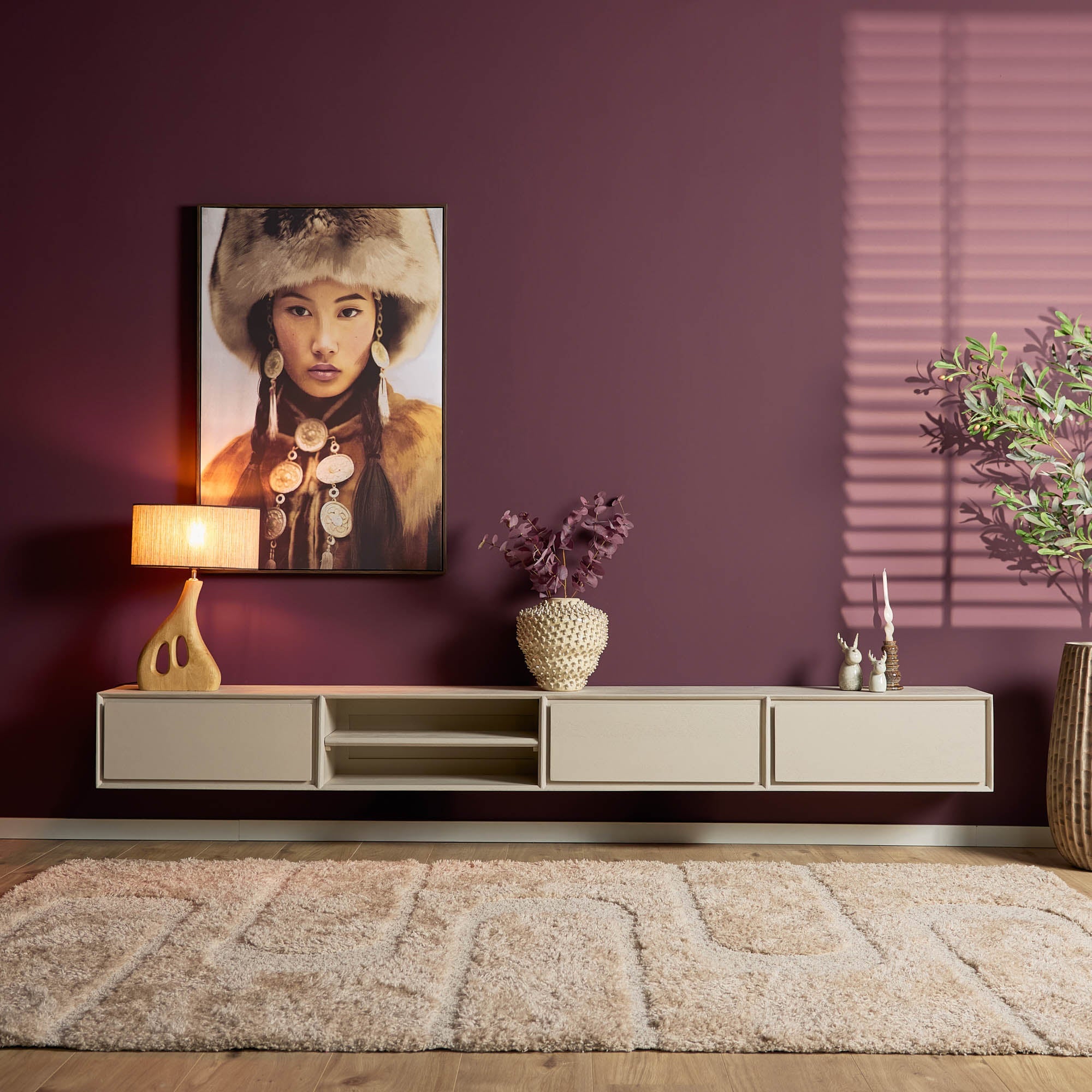 Zwevend TV-meubel Nivara - Beige - 240 cm