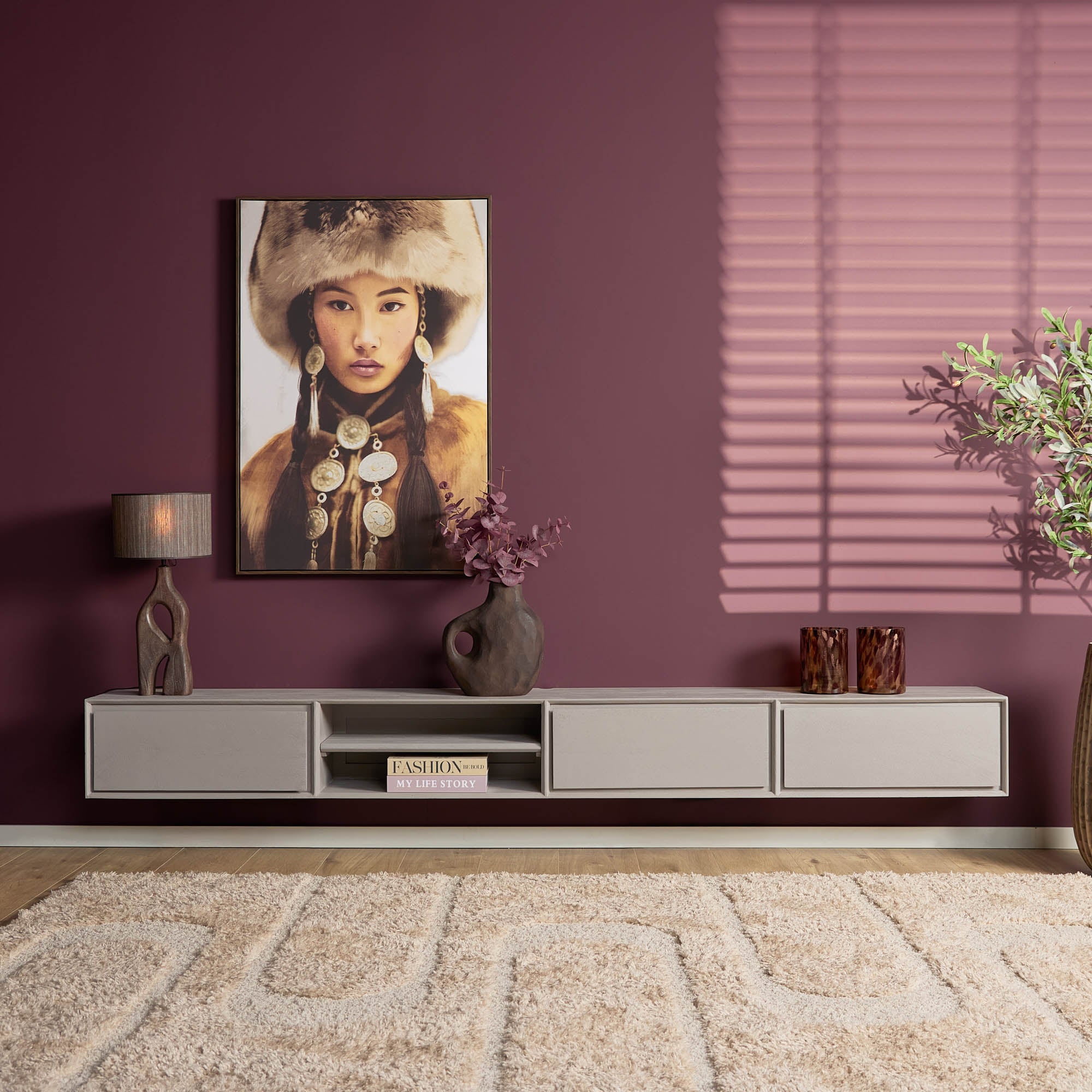 Zwevend TV-meubel Nivara - Stone - 240 cm