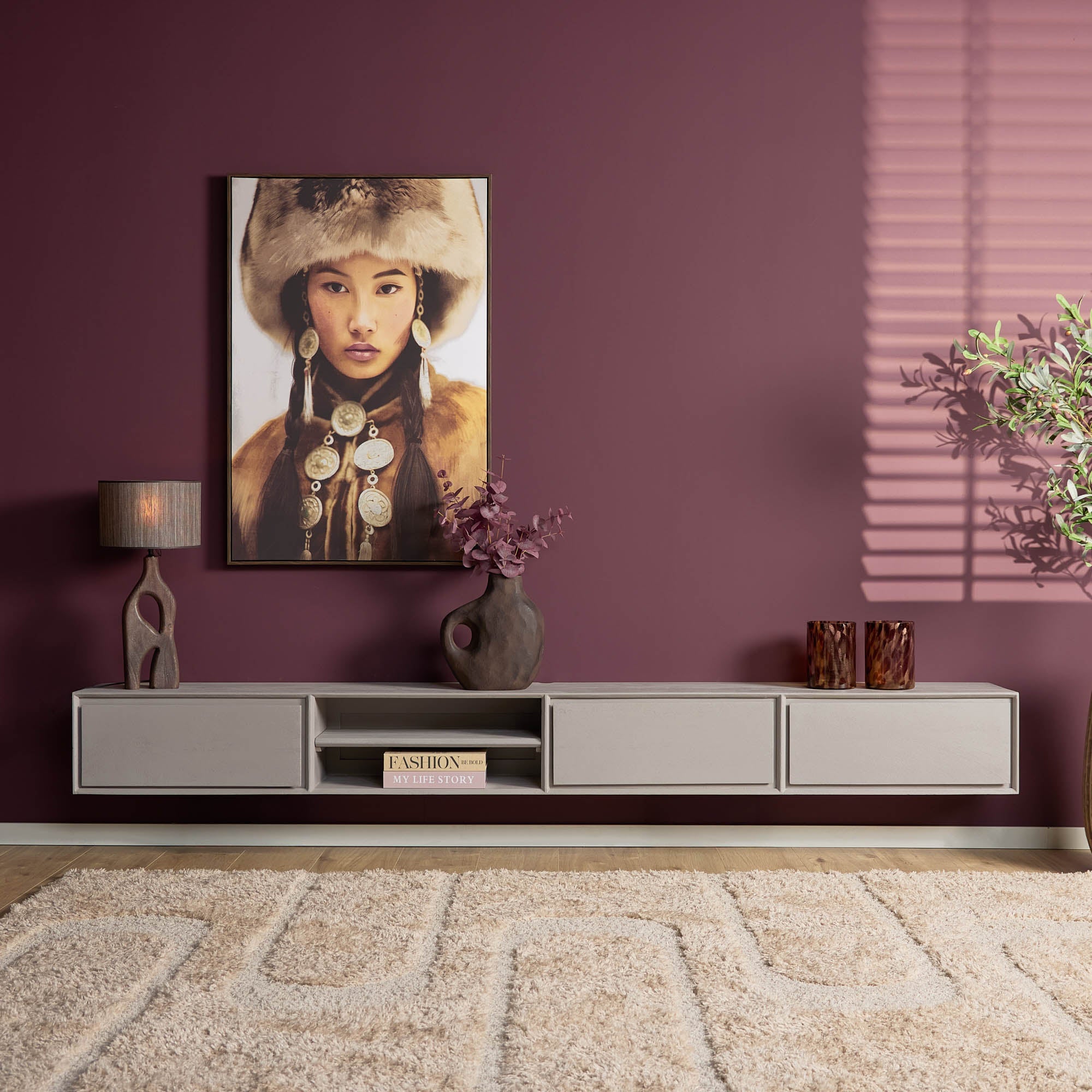 Zwevend TV-meubel Nivara - Stone - 280 cm