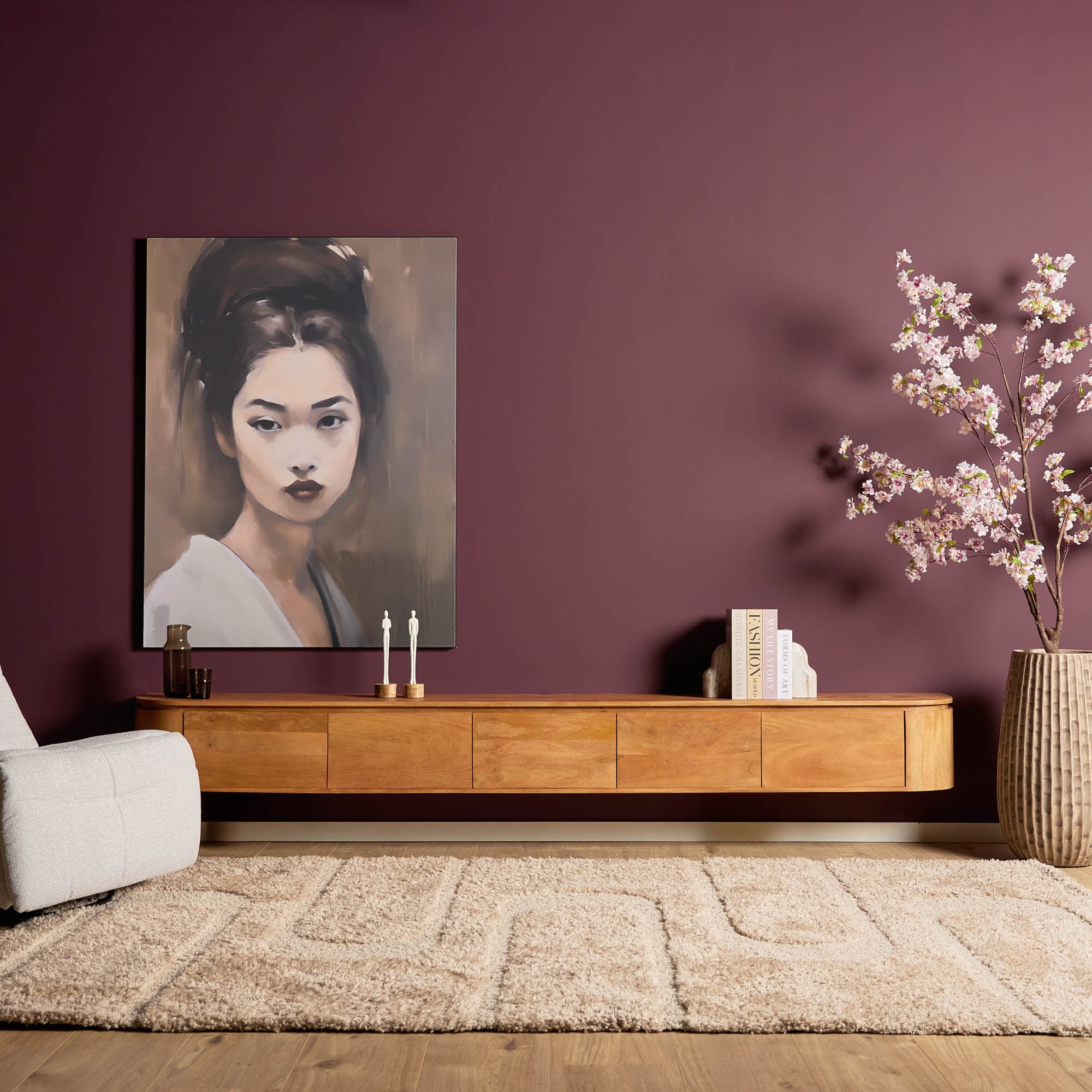 Zwevend TV-meubel Bloom - Naturel - 280 cm