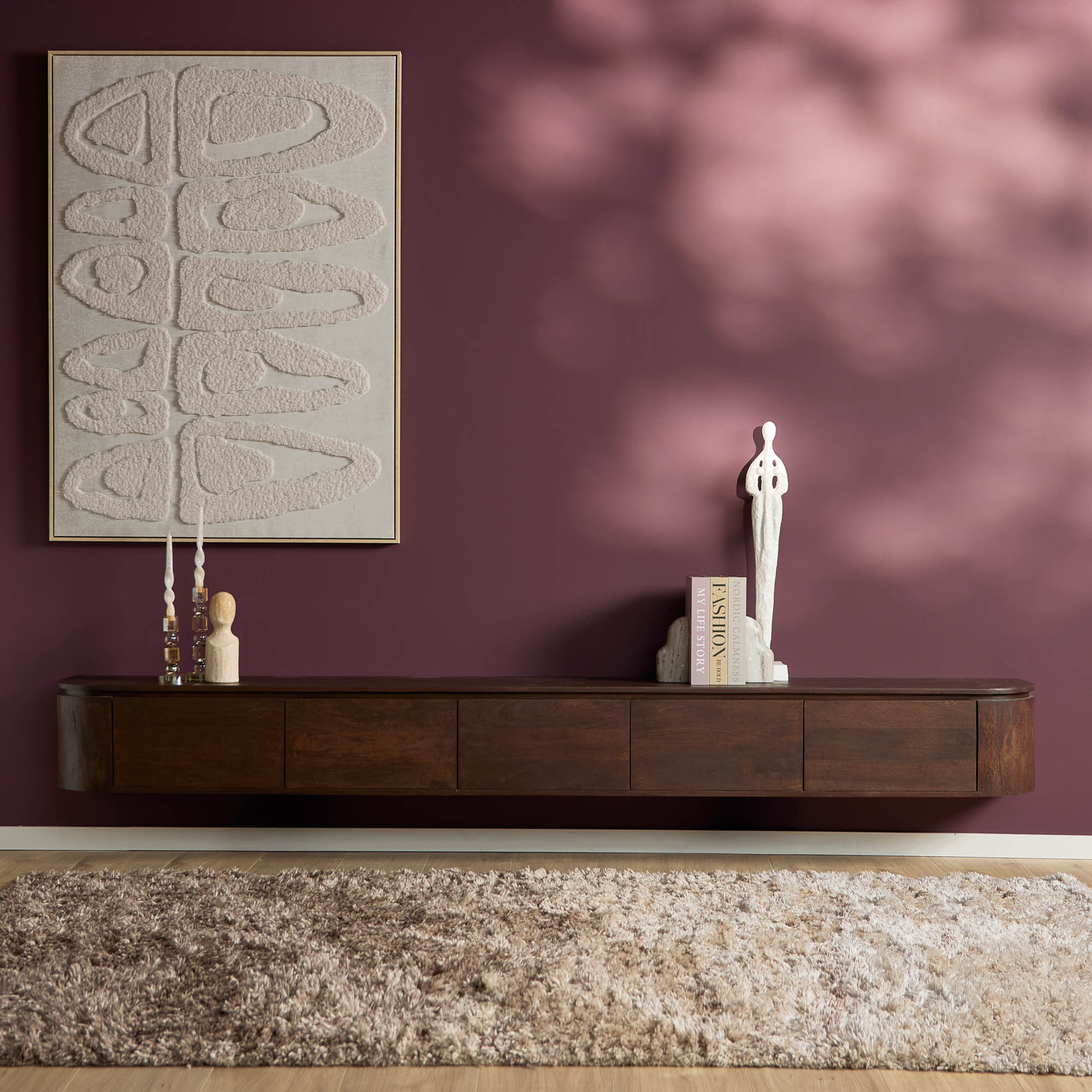 Zwevend TV-meubel Bloom - Bruin - 280 cm