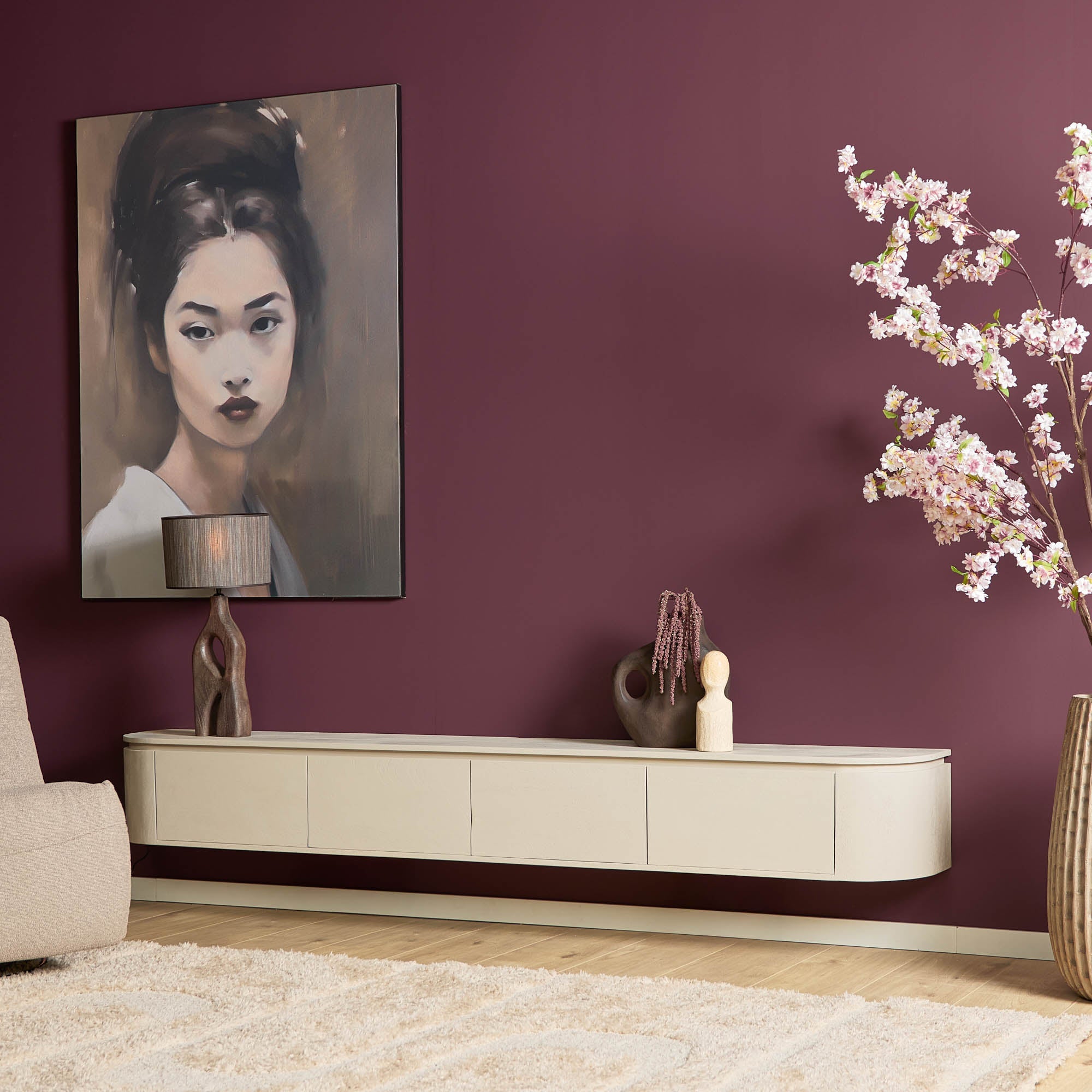 Zwevend TV-meubel Bloom - Beige - 240 cm