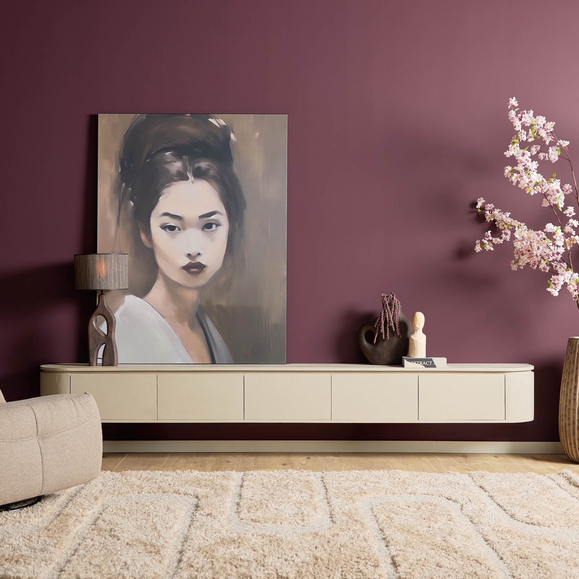 Zwevend TV-meubel Bloom - Beige - 280 cm