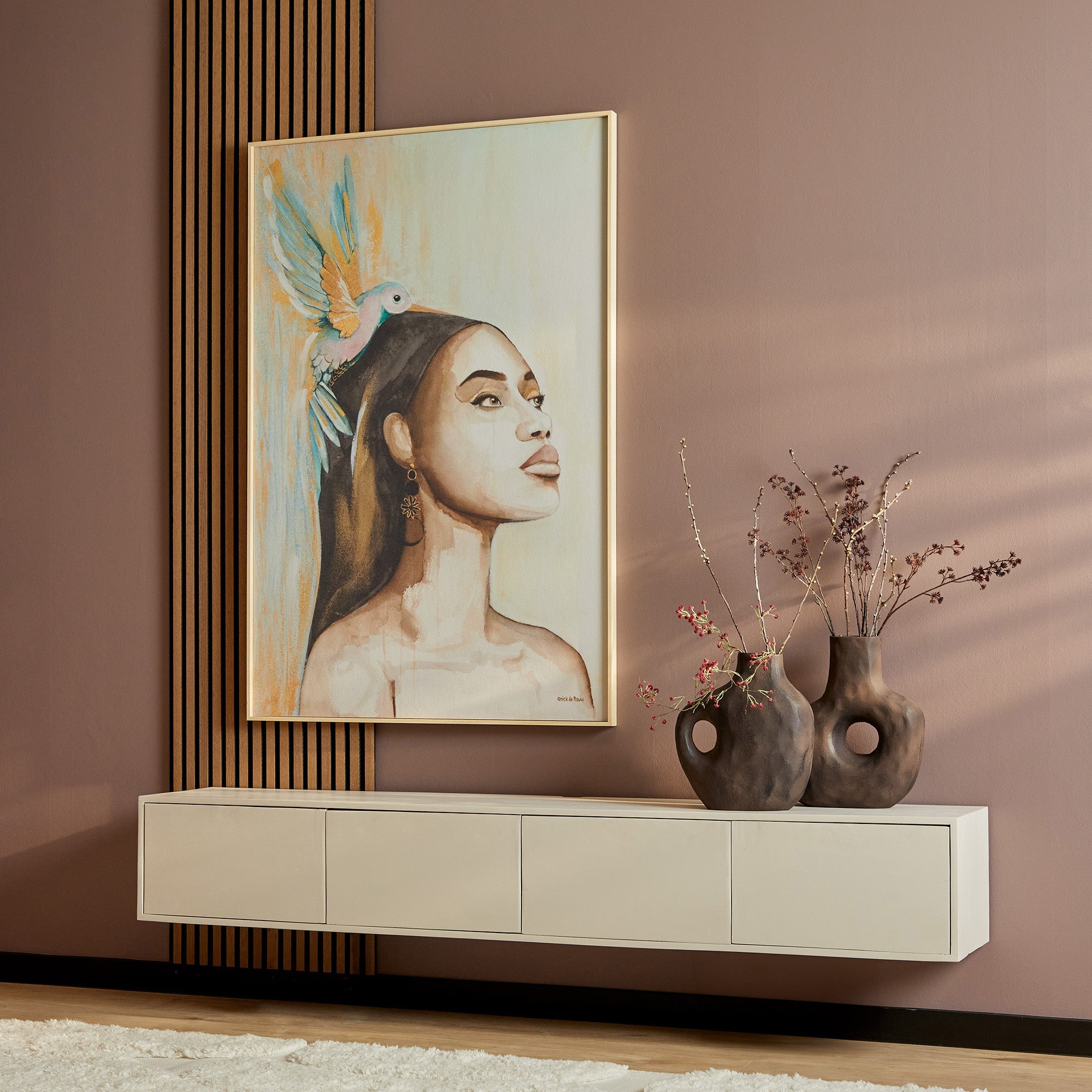 Zwevend TV-meubel Yuna - Beige - 200 cm